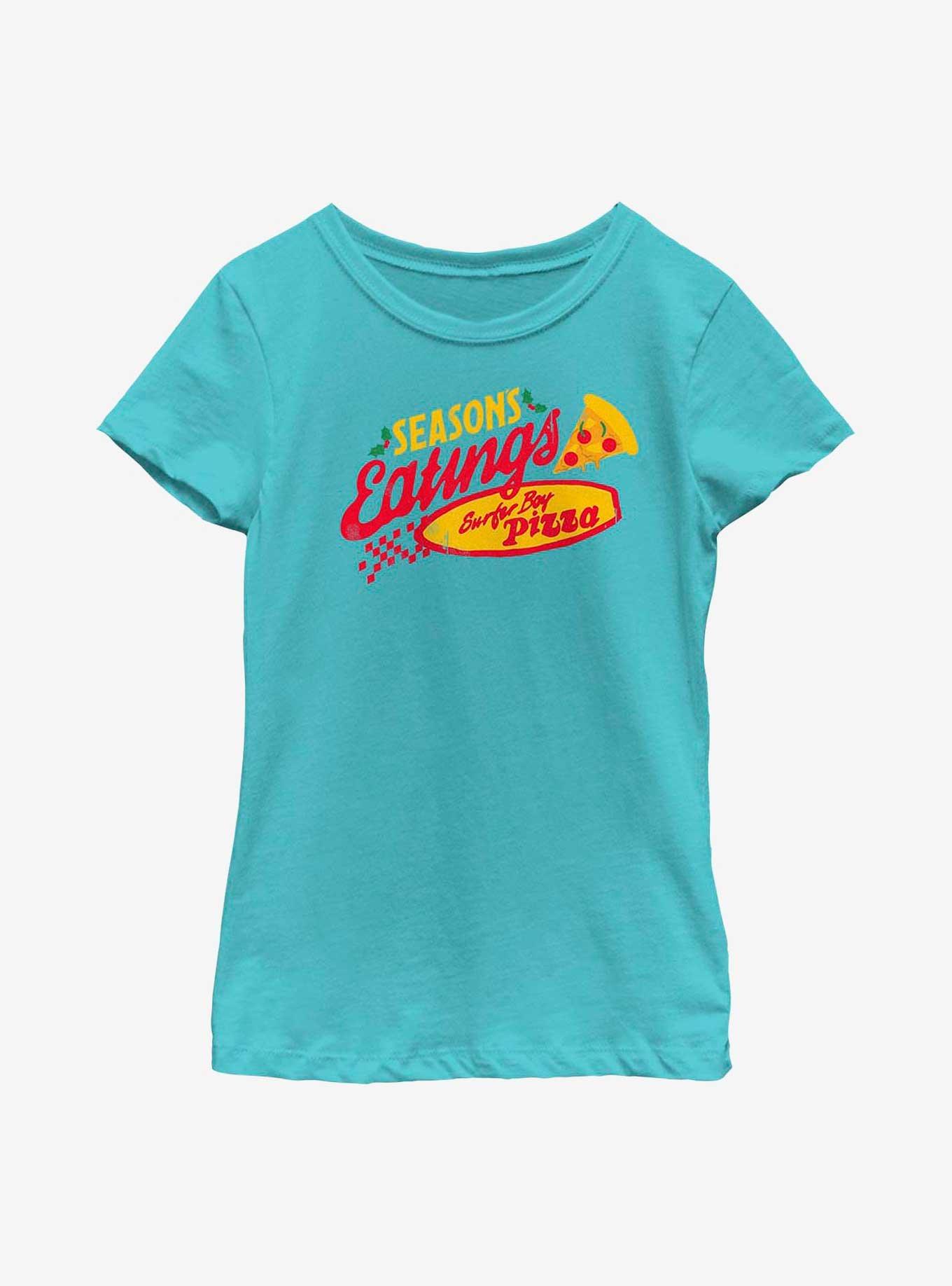 Stranger Things Season's Eatings Surfer Boy Pizza Logo Youth Girls T-Shirt, , hi-res
