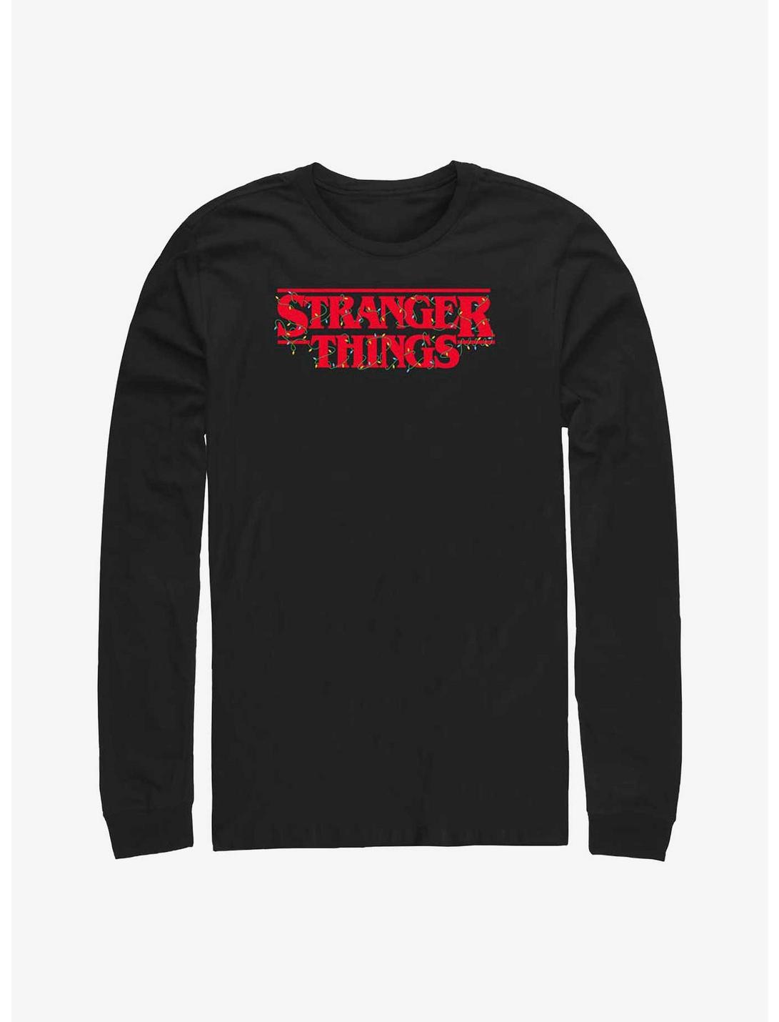 Stranger Things Christmas Lights Logo Long-Sleeve T-Shirt, BLACK, hi-res