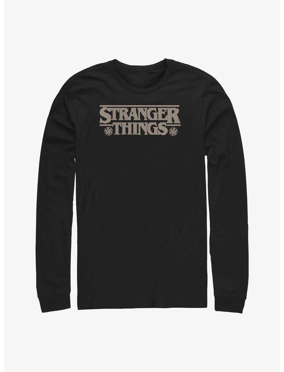 Stranger Things Holiday Knitted Logo Long-Sleeve T-Shirt, BLACK, hi-res