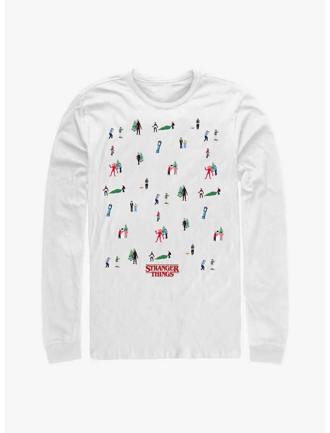 Stranger Things Holiday Tree Scenes Group Long-Sleeve T-Shirt, WHITE, hi-res