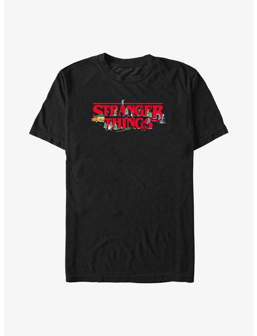 Stranger Things Christmas Scene Logo T-Shirt, BLACK, hi-res