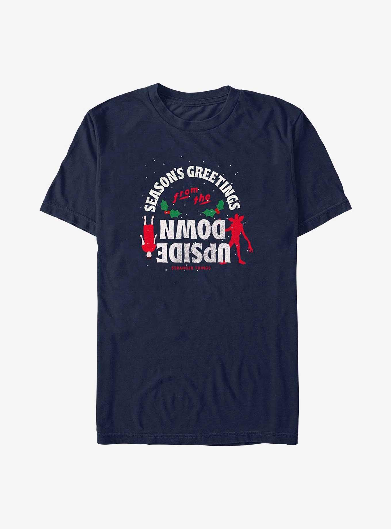 Stranger Things Season's Greetings From The Upside Down T-Shirt, NAVY, hi-res