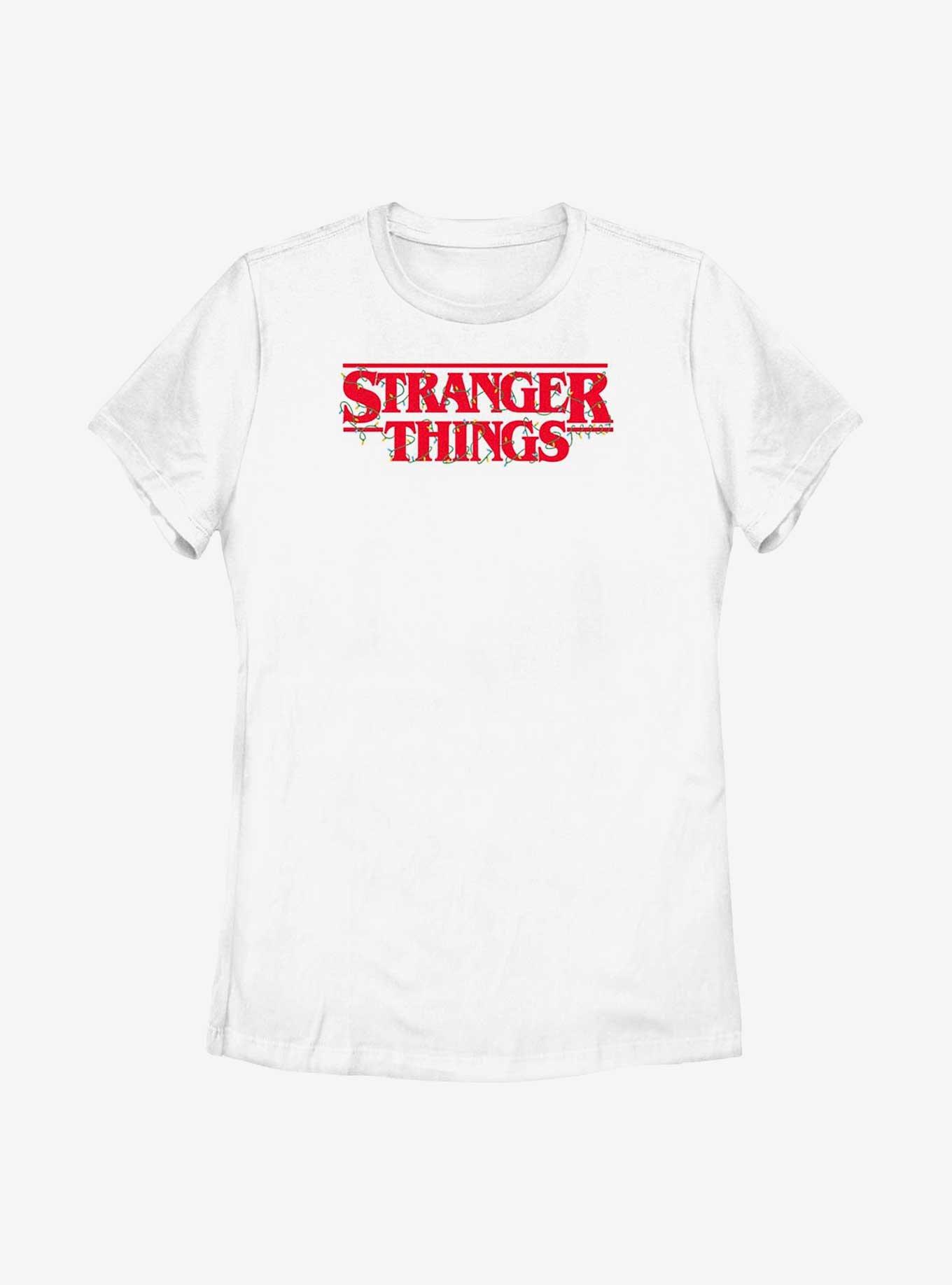 Stranger Things Christmas Lights Logo Womens T-Shirt, WHITE, hi-res
