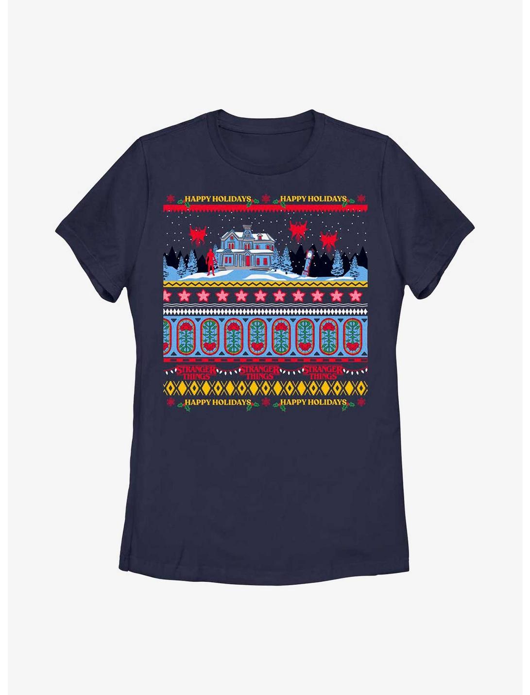 Stranger Things Creel House Ugly Sweater Womens T-Shirt, NAVY, hi-res