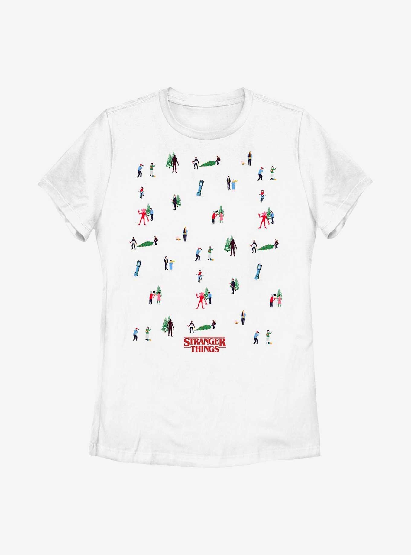 Stranger Things Holiday Tree Scenes Group Womens T-Shirt, , hi-res