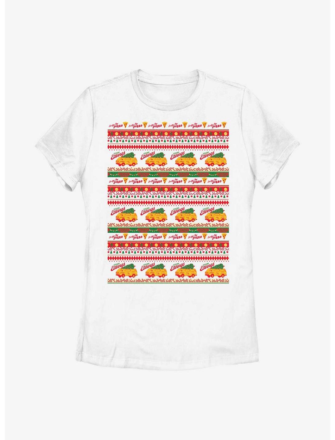 Stranger Things Surfer Boy Pizza Ugly Sweater Womens T-Shirt, WHITE, hi-res