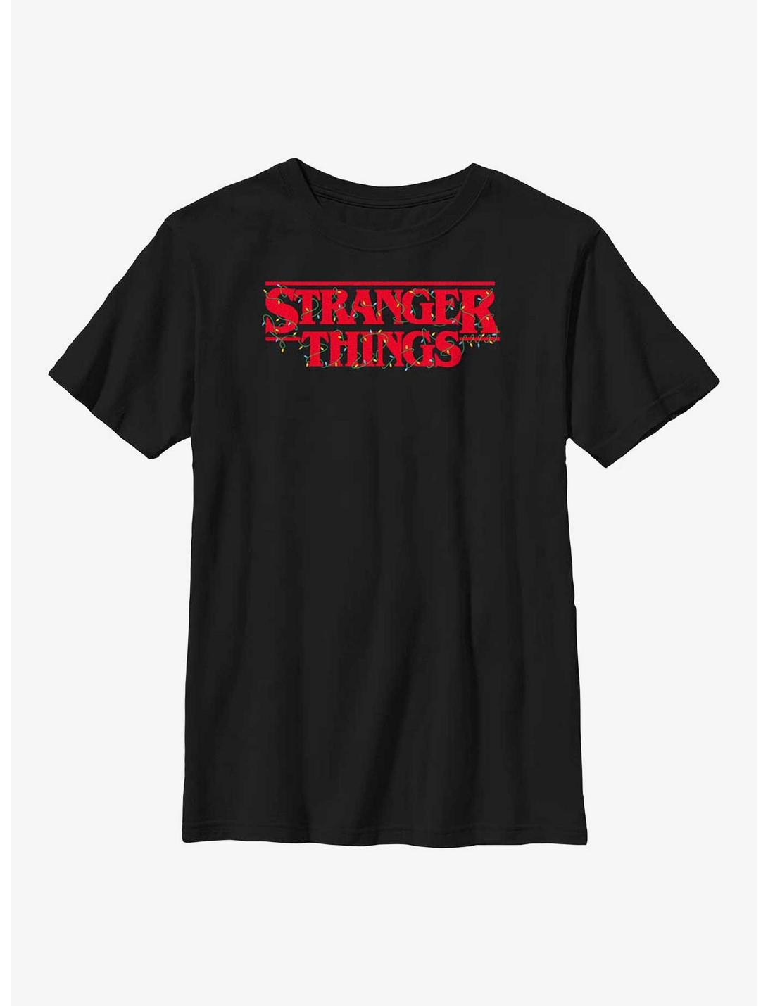 Stranger Things Christmas Lights Logo Youth T-Shirt, BLACK, hi-res