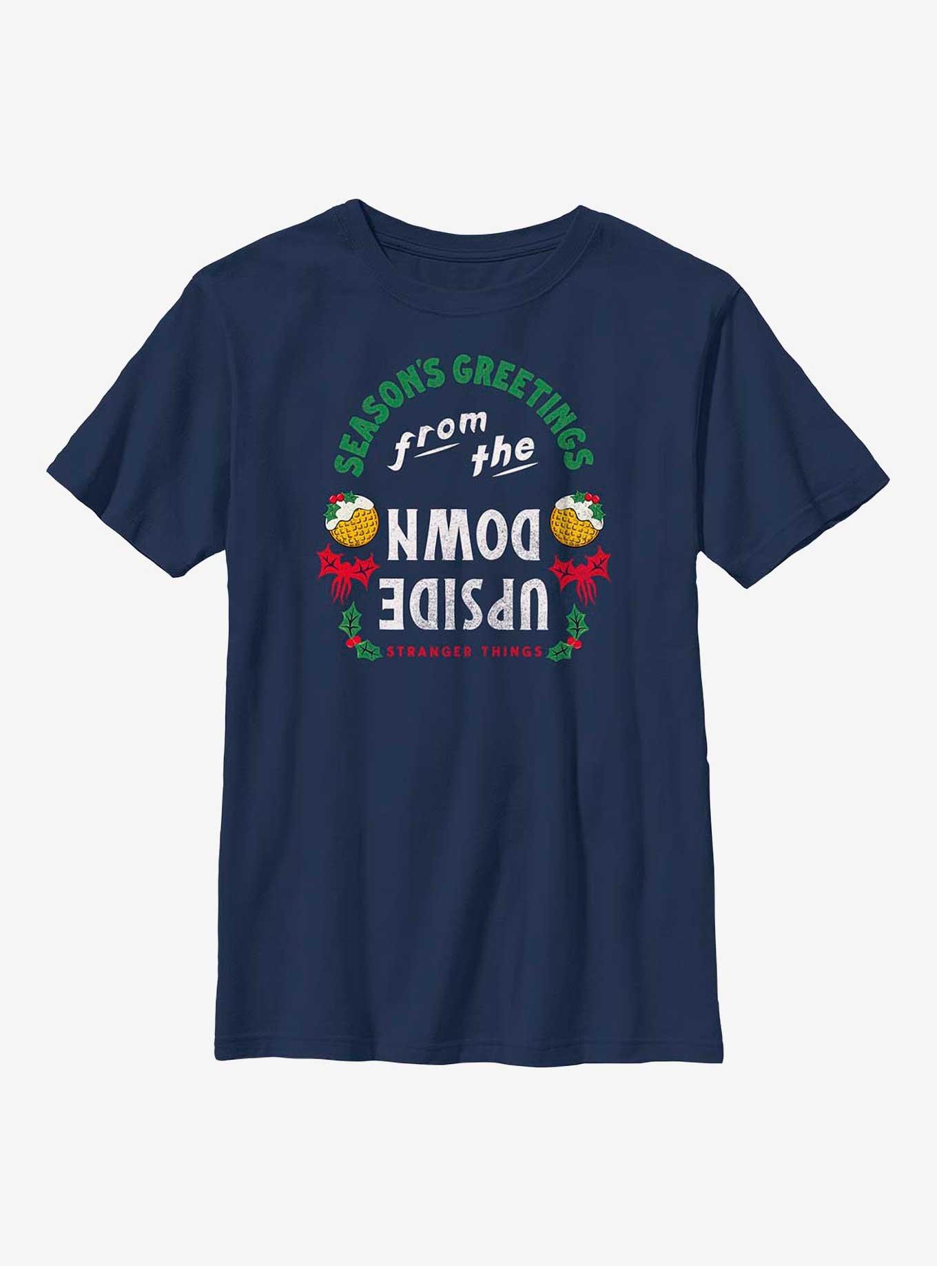 Stranger Things Greetings From The Upside Down Youth T-Shirt, NAVY, hi-res