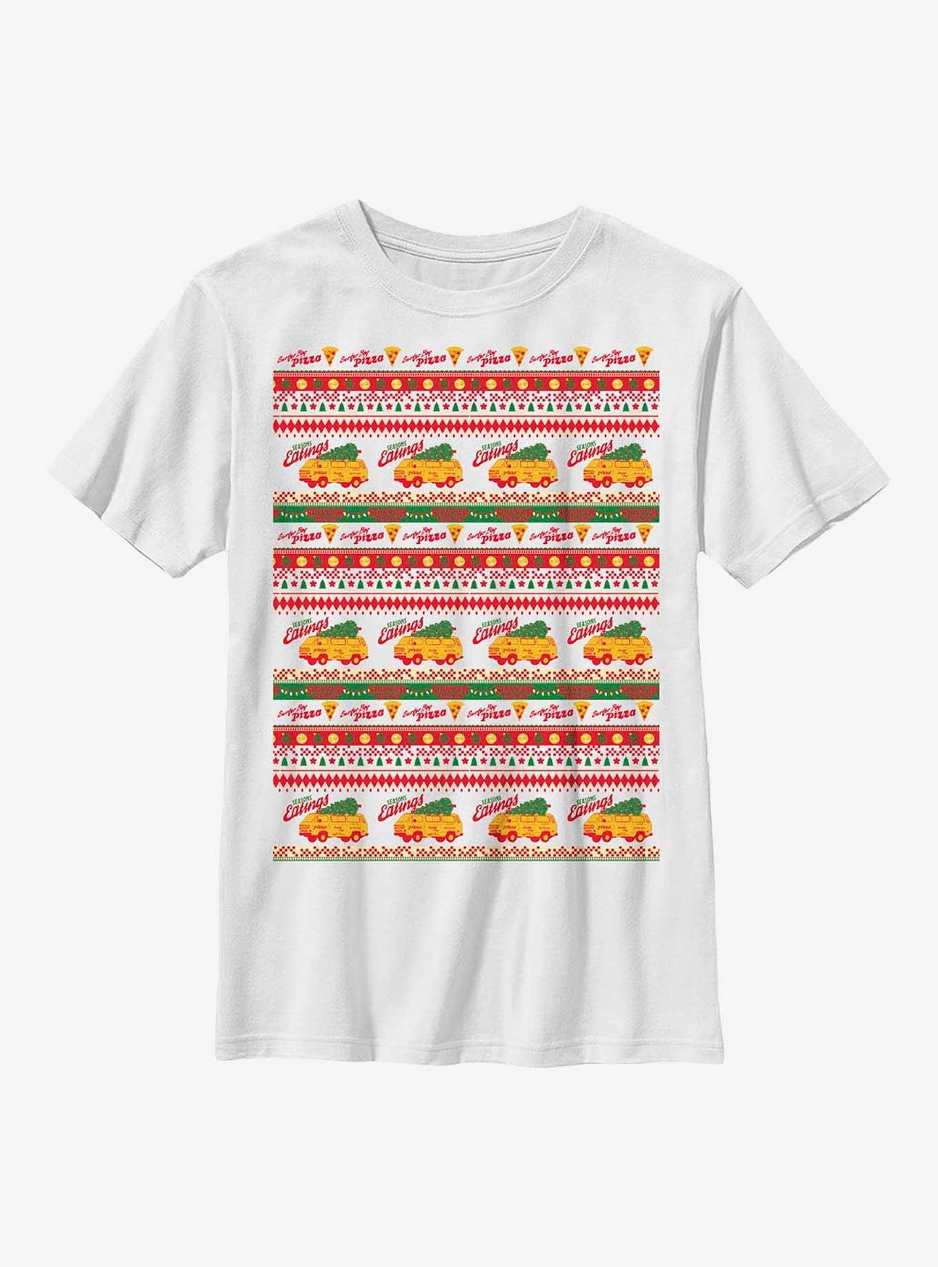Stranger Things Surfer Boy Pizza Ugly Sweater Youth T-Shirt, WHITE, hi-res