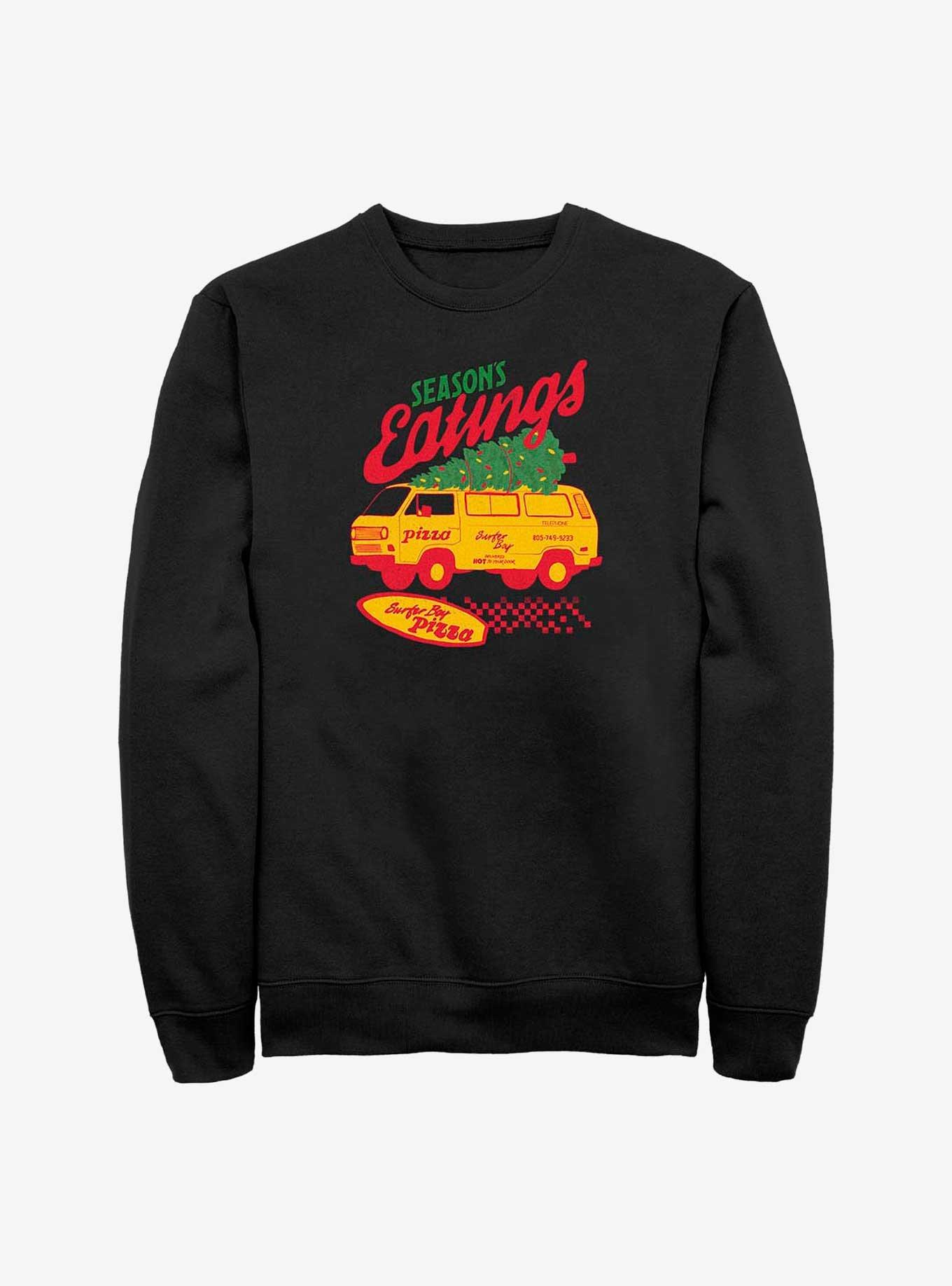 Stranger Things Season's Eating Surfer Boy Pizza Sweatshirt, BLACK, hi-res