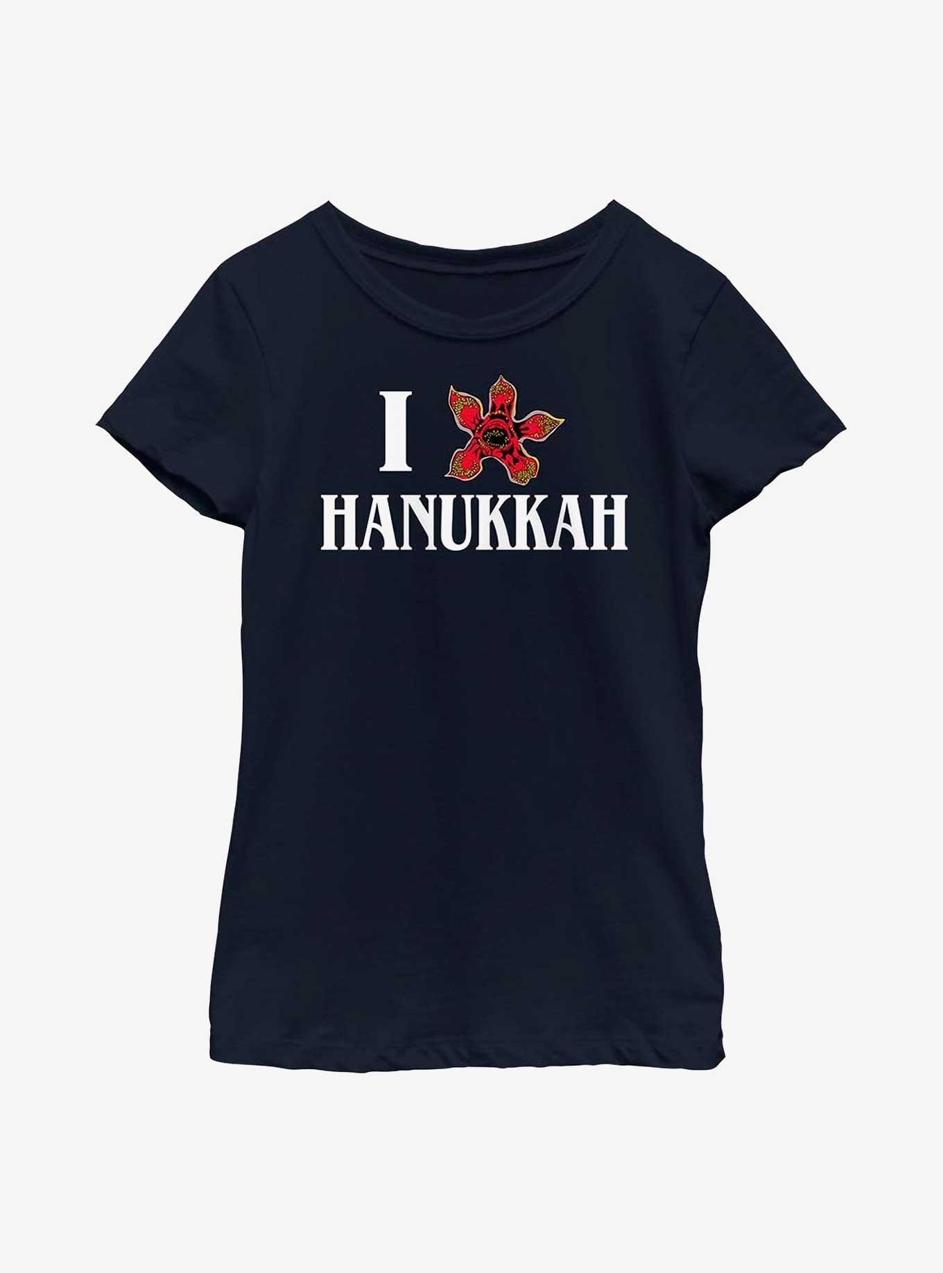Stranger Things Demogorgon Hanukkah Youth Girls T-Shirt, NAVY, hi-res view 1