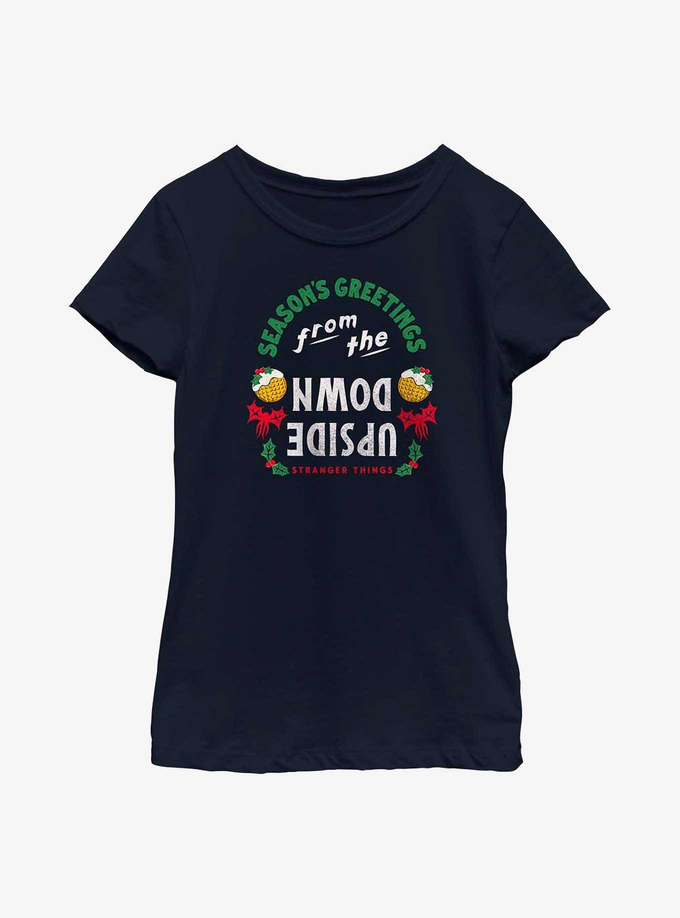 Stranger Things Greetings From The Upside Down Youth Girls T-Shirt, NAVY, hi-res