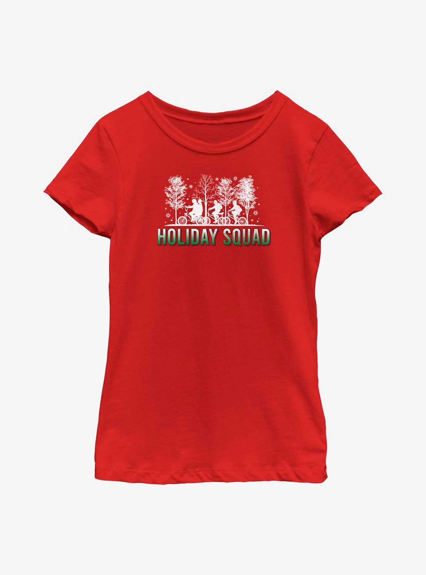Stranger Things Holiday Squad Youth Girls T-Shirt, RED, hi-res