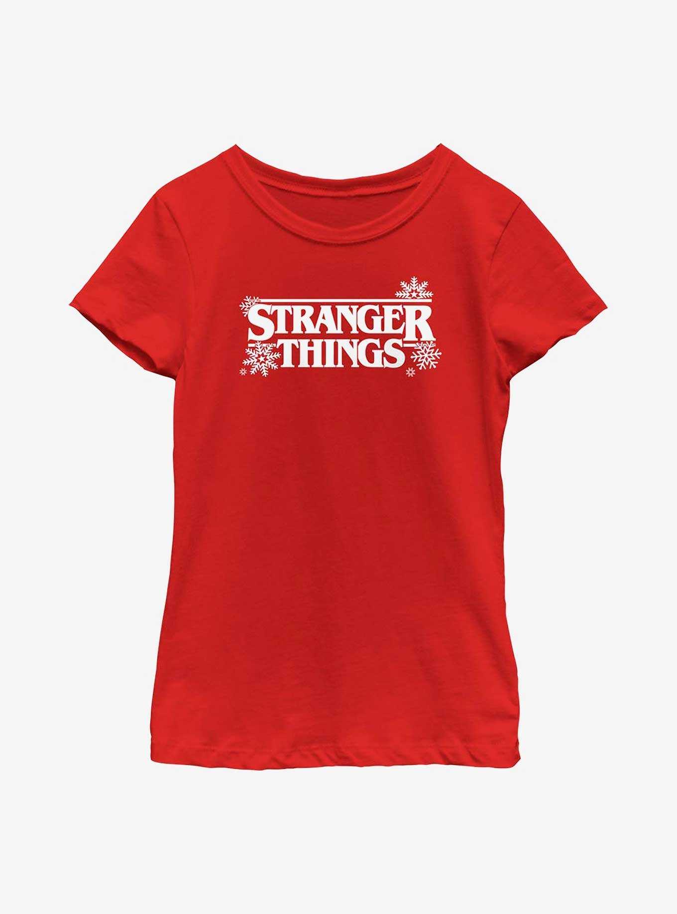 Stranger Things Holiday Style Logo Youth Girls T-Shirt, , hi-res