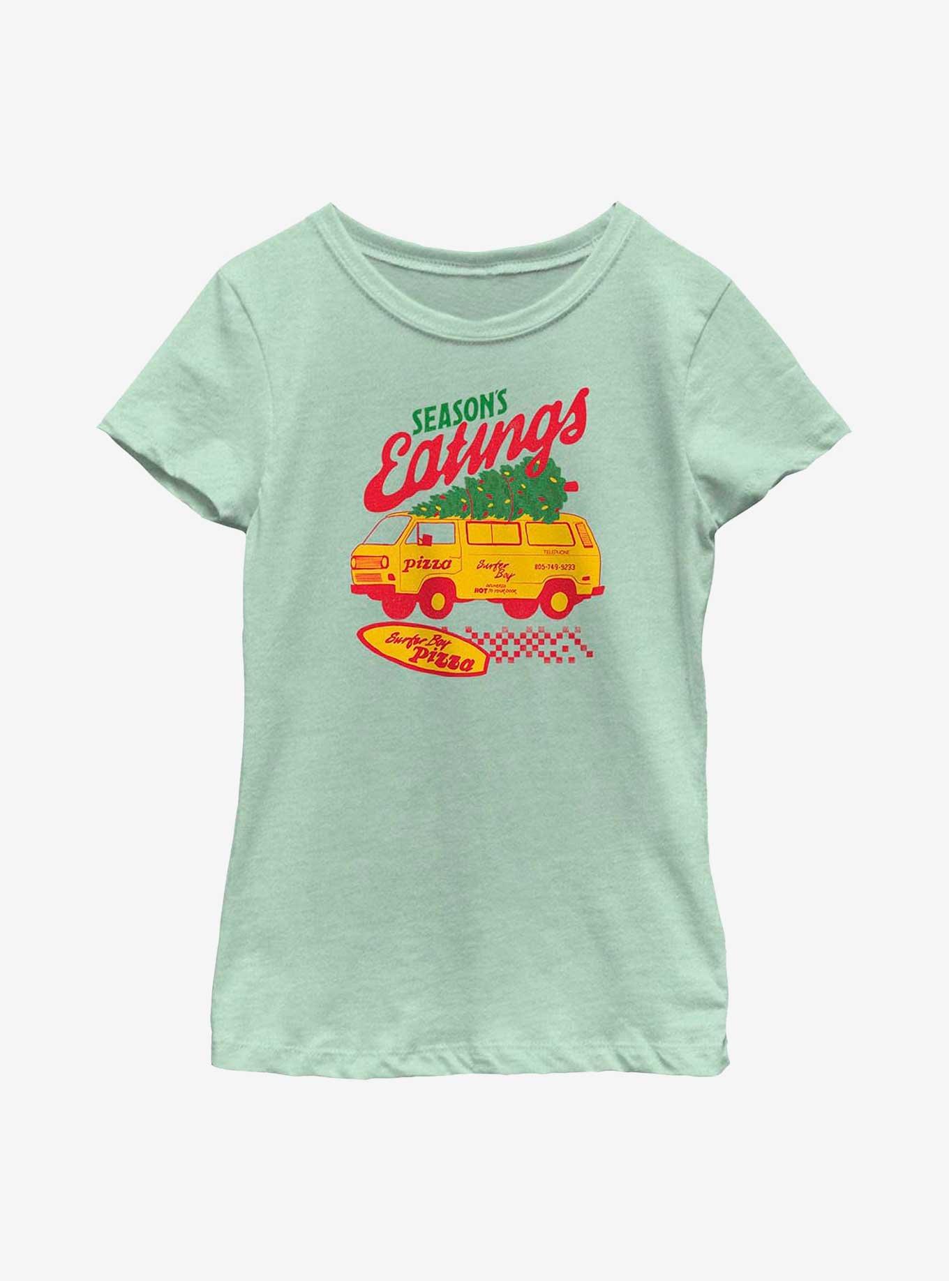 Stranger Things Season's Eating Surfer Boy Pizza Youth Girls T-Shirt, MINT, hi-res