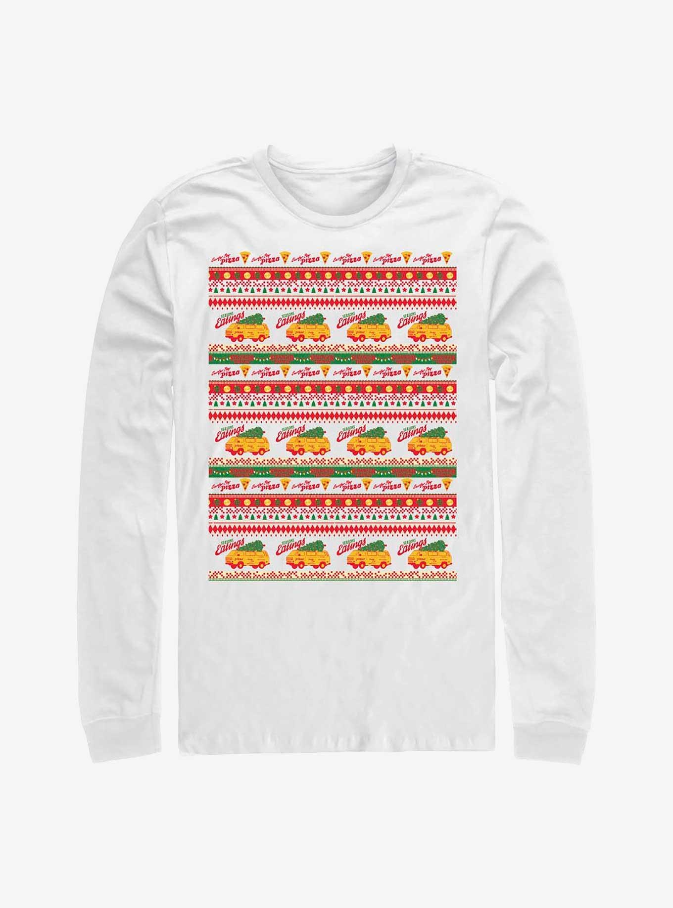 Stranger Things Surfer Boy Pizza Ugly Sweater Long-Sleeve T-Shirt, WHITE, hi-res