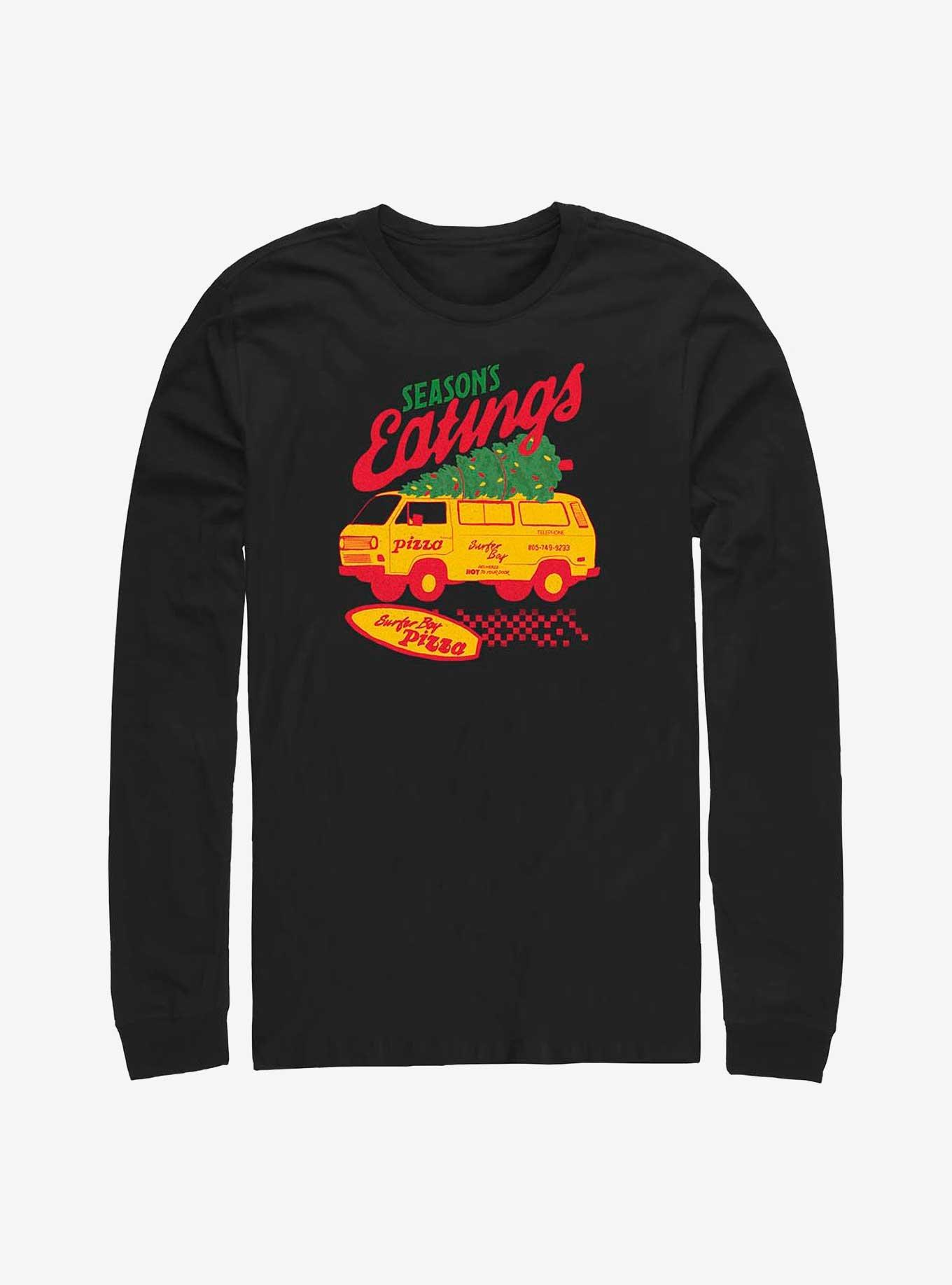 Stranger Things Season's Eating Surfer Boy Pizza Long-Sleeve T-Shirt, BLACK, hi-res