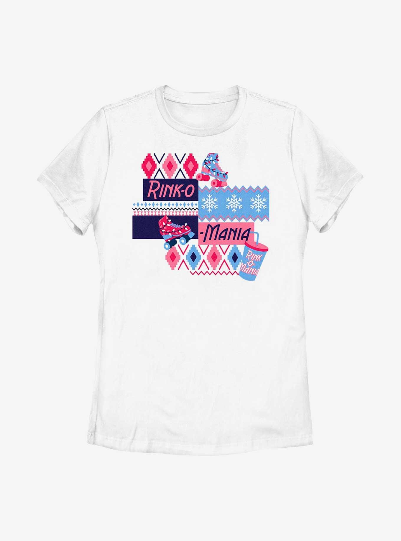 Stranger Things Holiday Rink-O-Mania Womens T-Shirt, WHITE, hi-res view 1