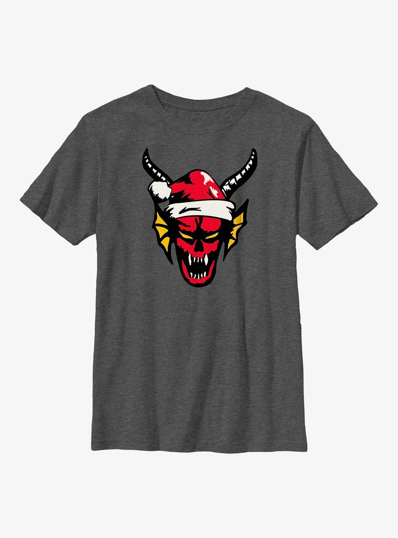 Stranger Things Christmas Hellfire Club Youth T-Shirt, CHAR HTR, hi-res