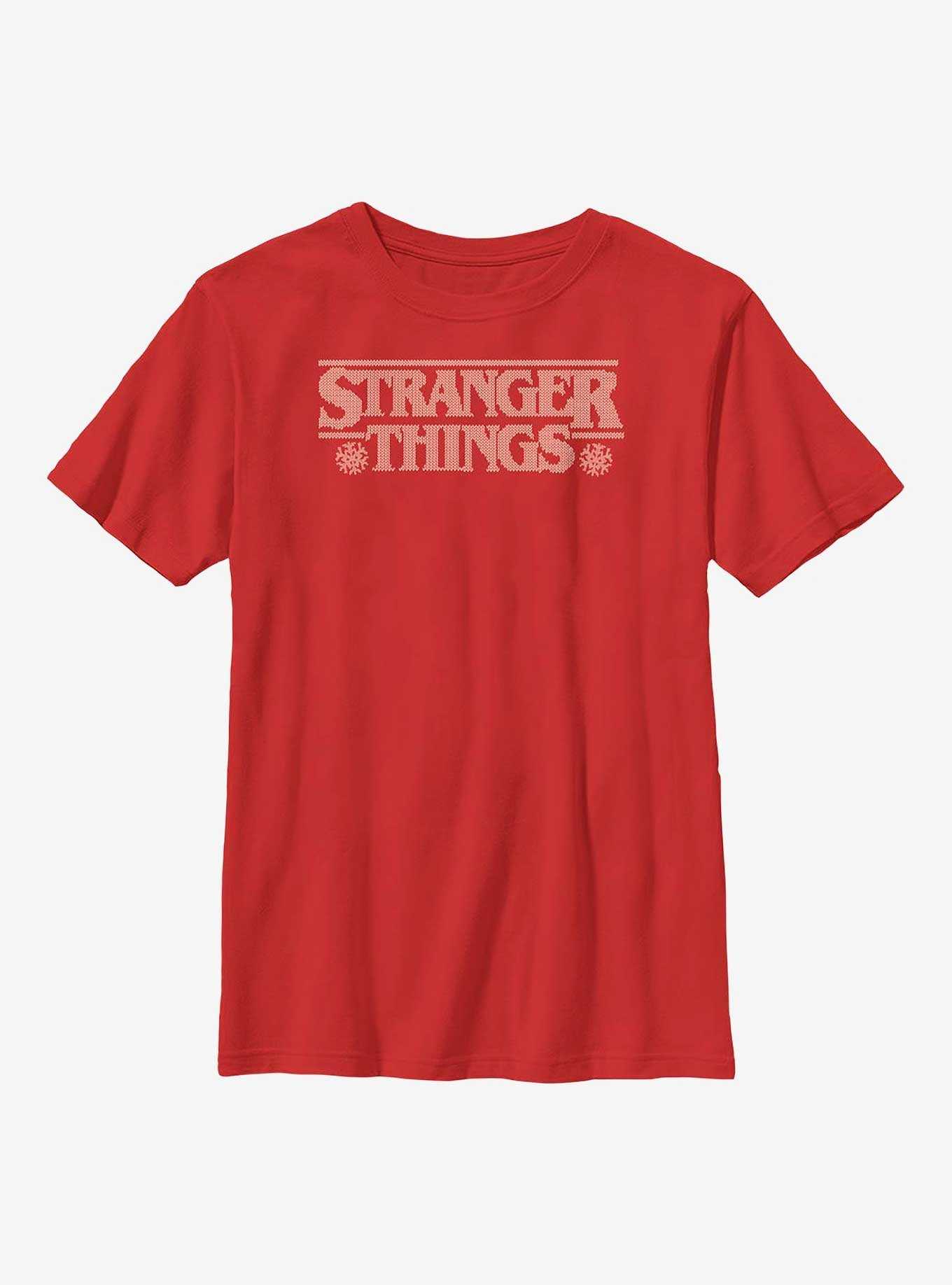 Stranger Things Holiday Knitted Logo Youth T-Shirt, , hi-res