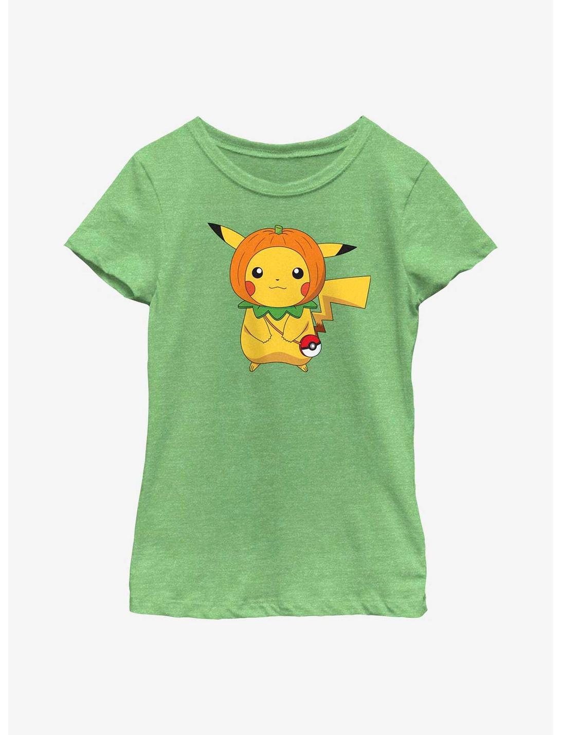 Pokémon Pumpkin Hat Pikachu Youth Girls T-Shirt, GRN APPLE, hi-res