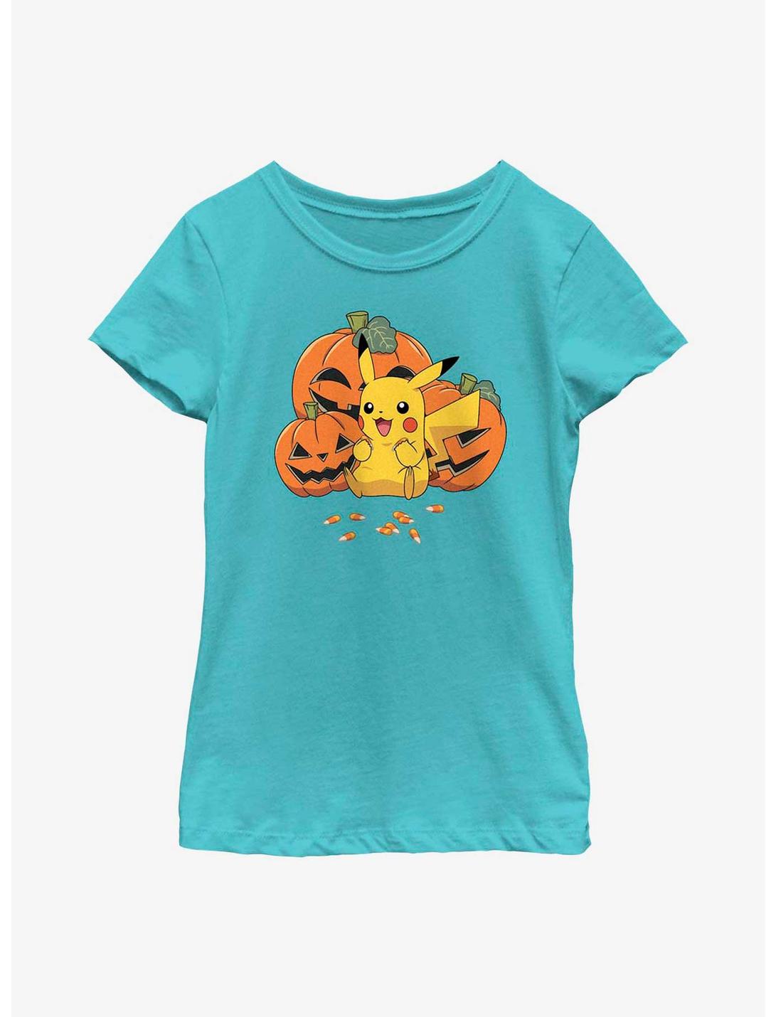 Pokémon Pumpkins And Candy Corn Pikachu Youth Girls T-Shirt, TAHI BLUE, hi-res