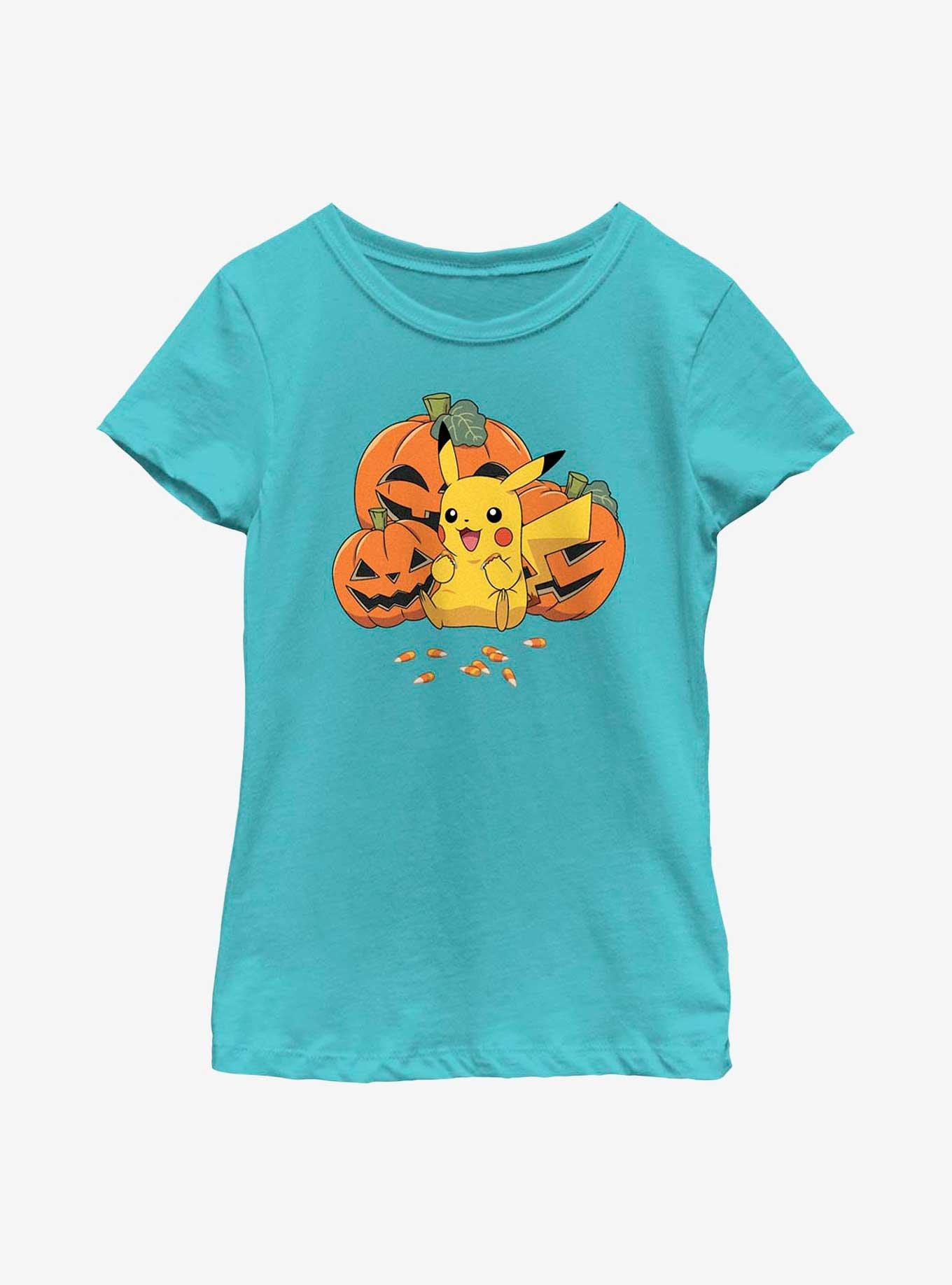 Pok&eacute;mon Pumpkins And Candy Corn Pikachu Youth Girls T-Shirt, TAHI BLUE, hi-res