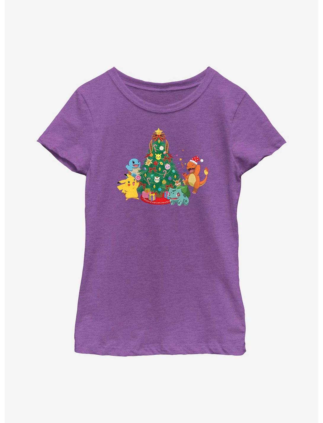 Pokémon Christmas Tree Pikachu, Squirtle, Bulbasaur And Charmander Youth Girls T-Shirt, PURPLE BERRY, hi-res