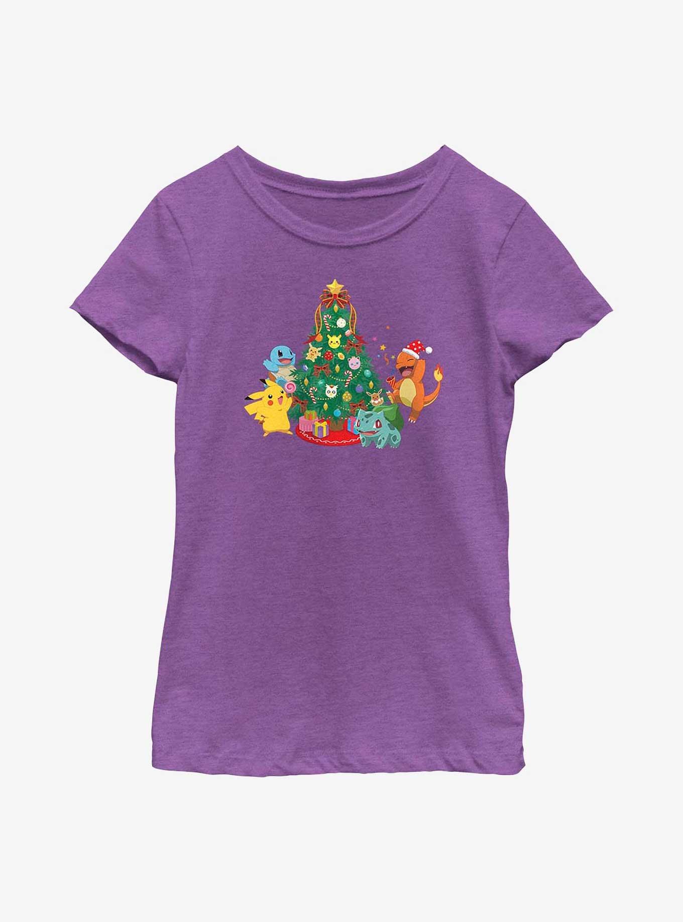 Pokémon Christmas Tree Pikachu, Squirtle, Bulbasaur And Charmander Youth Girls T-Shirt, , hi-res