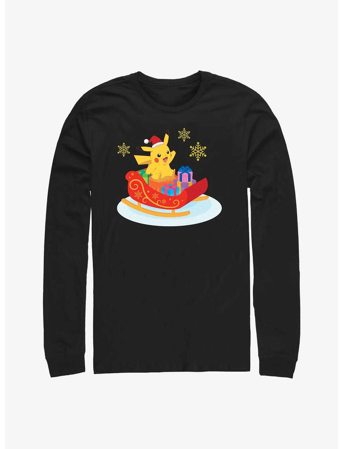 Pokémon Pikachu Christmas Ride Long-Sleeve T-Shirt, BLACK, hi-res