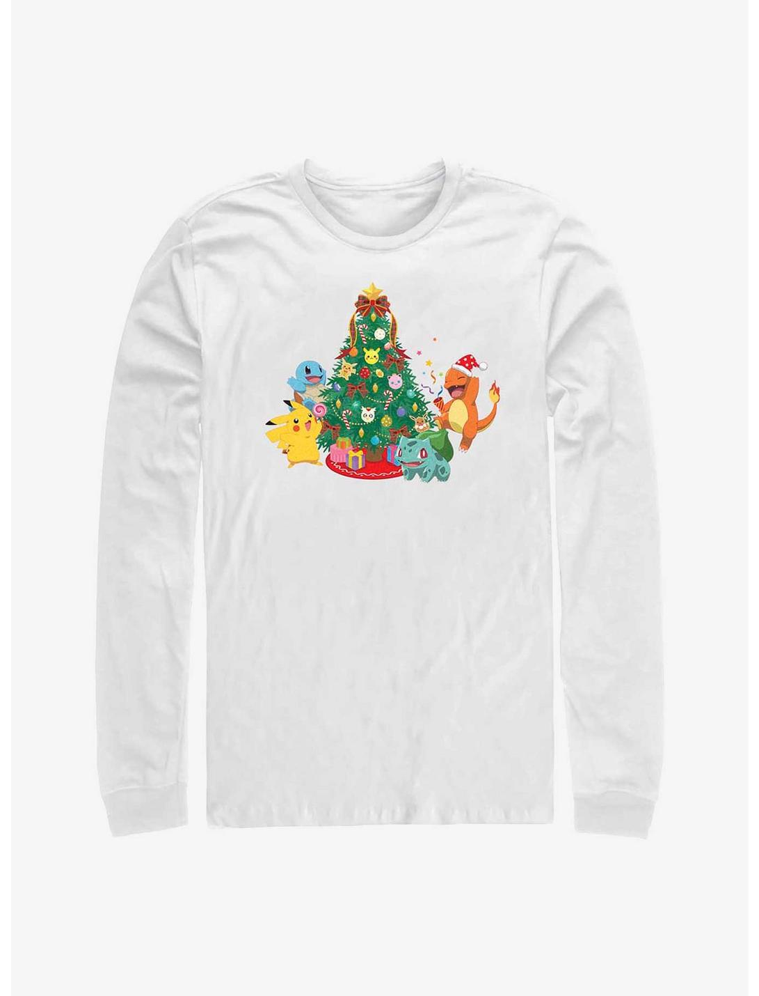Pokémon Christmas Tree Pikachu, Squirtle, Bulbasaur And Charmander Long-Sleeve T-Shirt, WHITE, hi-res