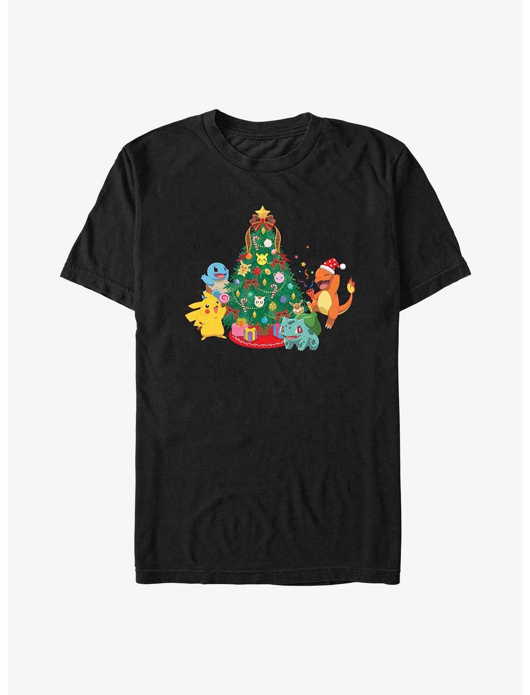 Pokémon Christmas Tree Pikachu, Squirtle, Bulbasaur And Charmander T-Shirt, BLACK, hi-res