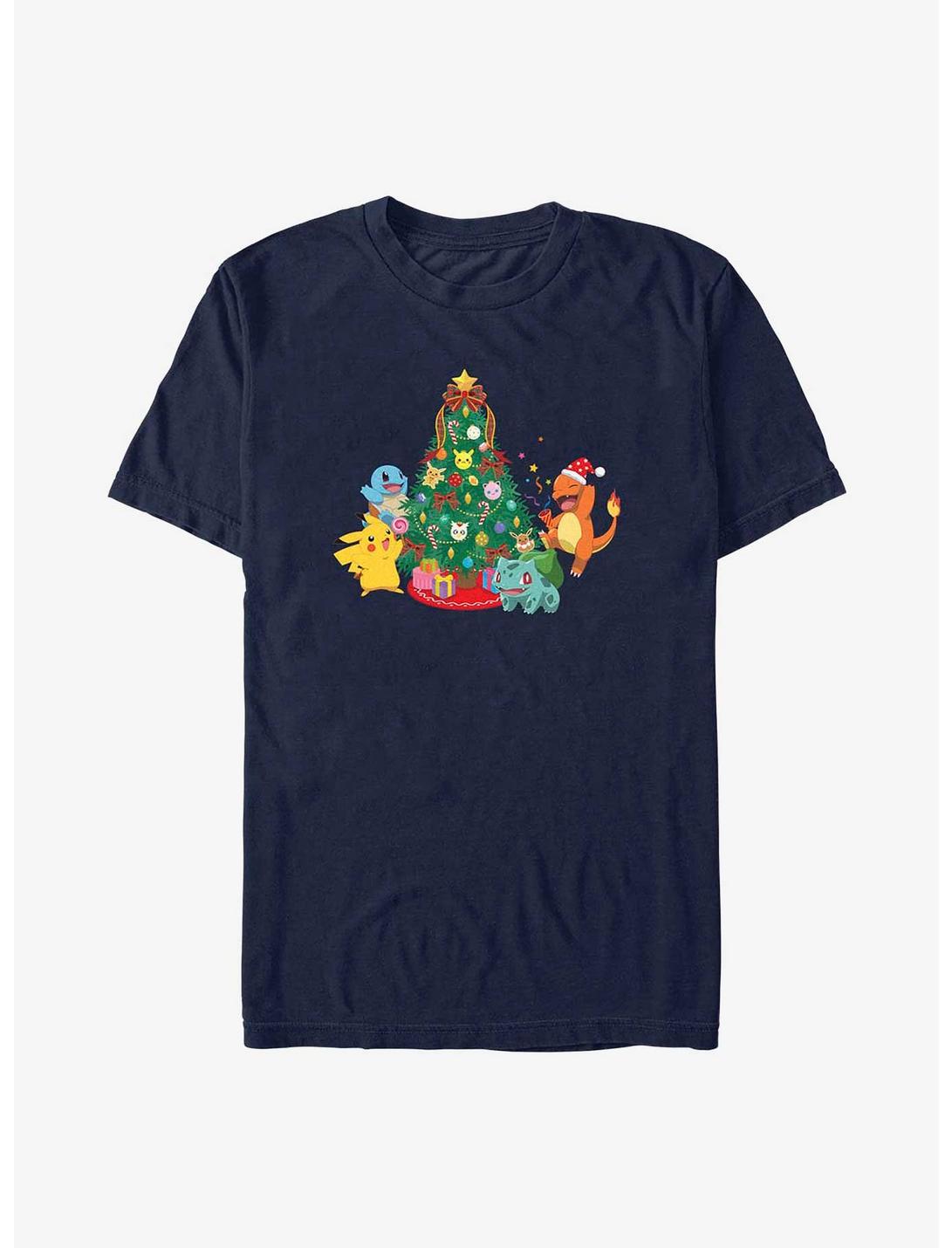 Pokémon Christmas Tree Pikachu, Squirtle, Bulbasaur And Charmander T-Shirt, NAVY, hi-res