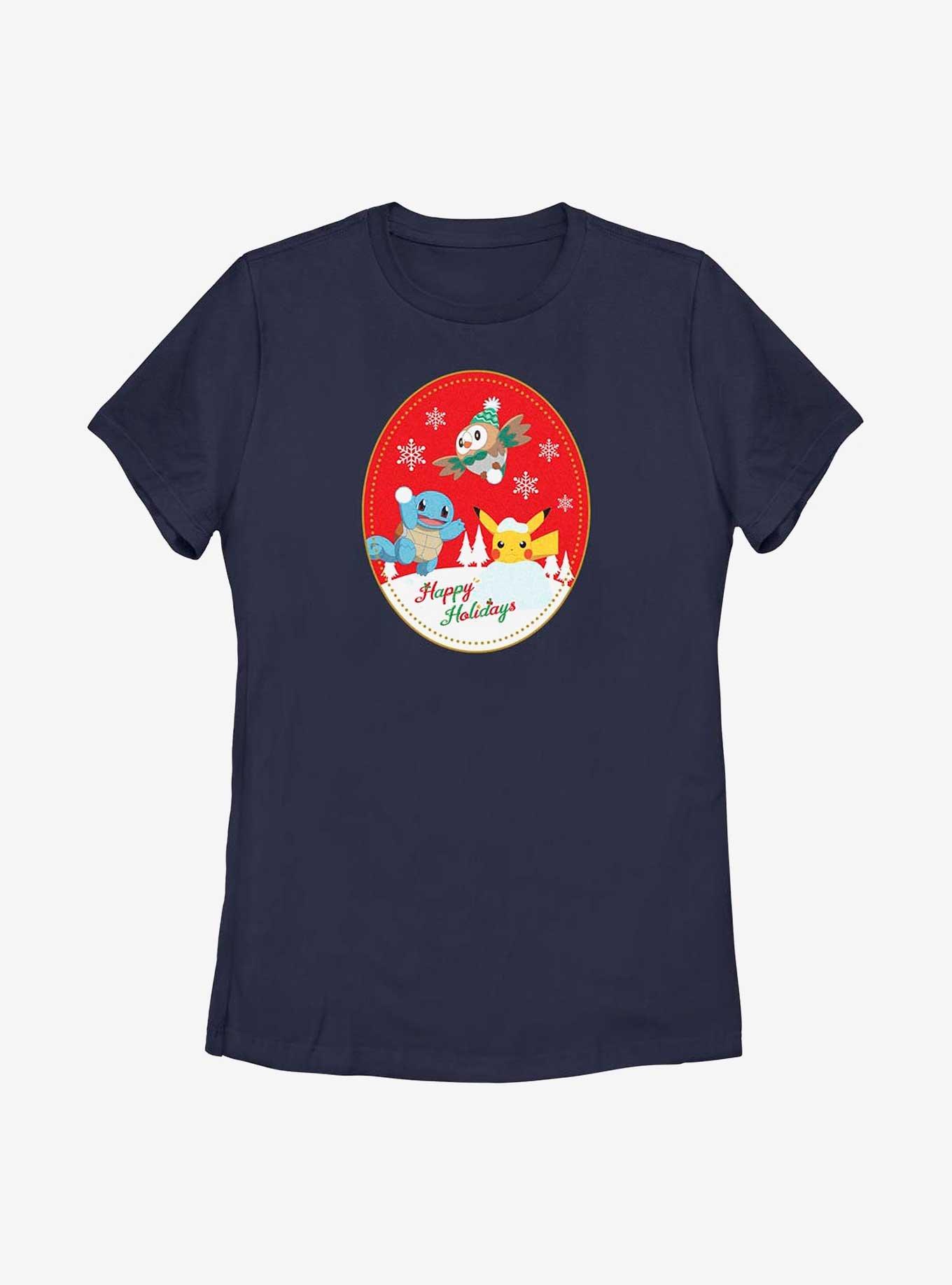 Pok&eacute;mon Holiday Badge Squirtle, Rowlet And Pikachu Womens T-Shirt, , hi-res