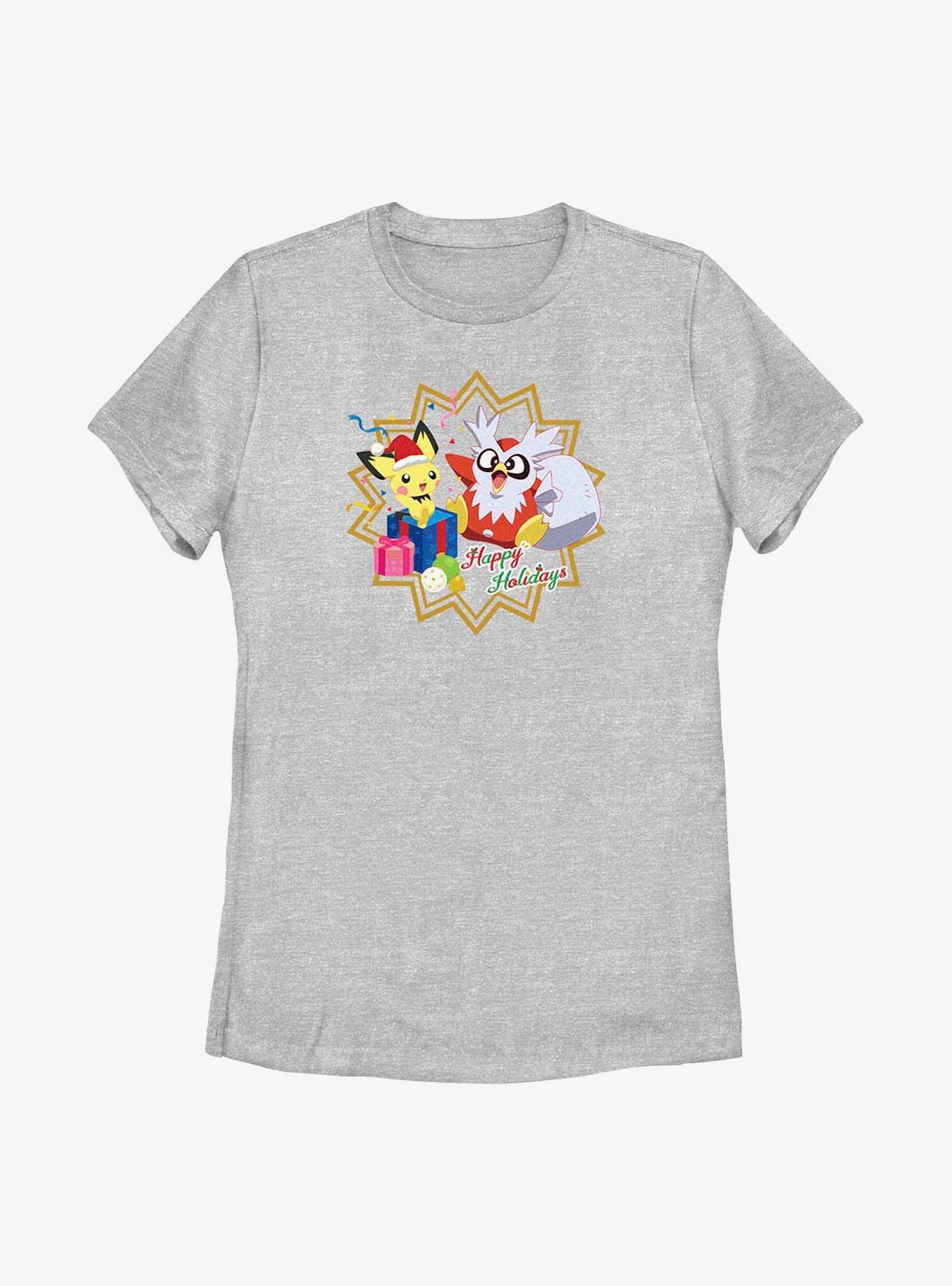 Pokémon Pichu And Delibird Holiday Party Womens T-Shirt, ATH HTR, hi-res