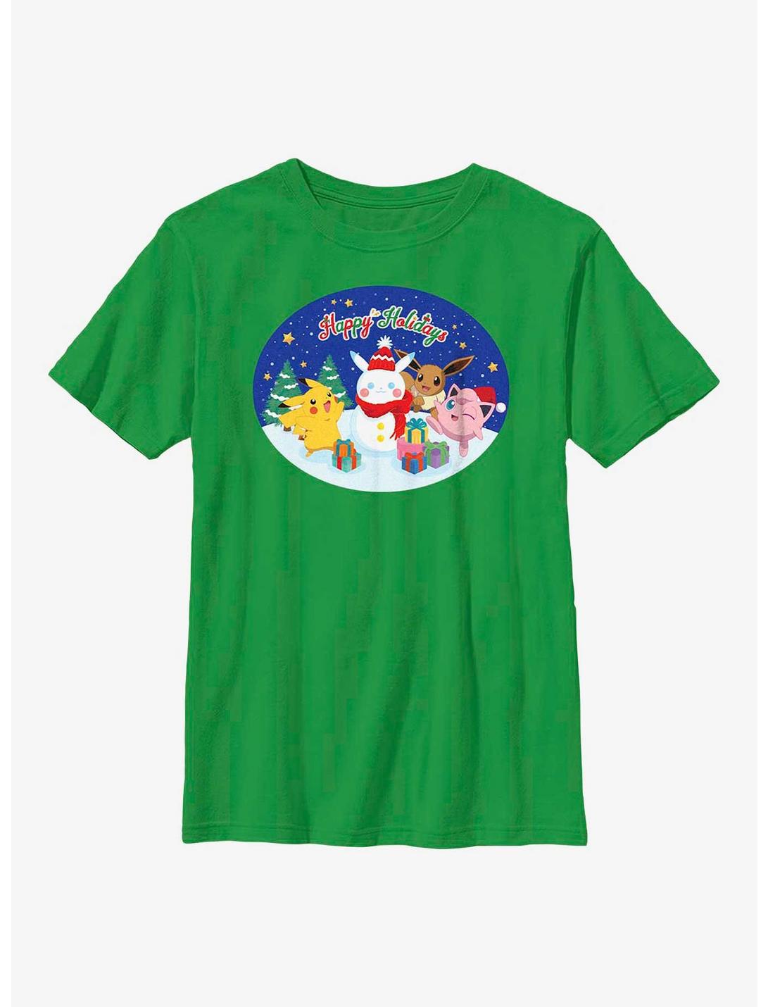 Pokémon Happy Holidays Pikachu, Jigglypuff And Eevee Youth T-Shirt, KELLY, hi-res