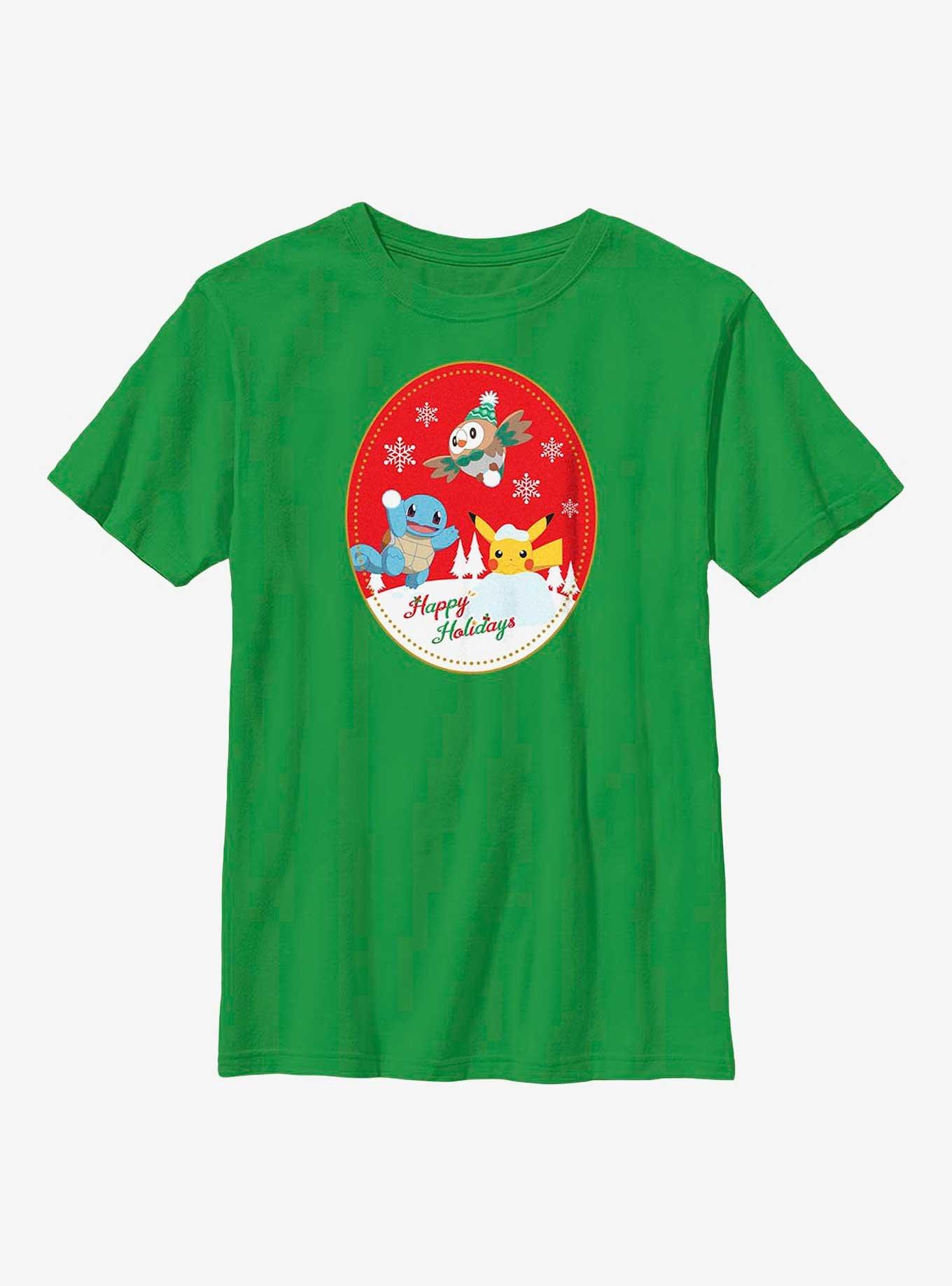 Pok&eacute;mon Holiday Badge Squirtle, Rowlet And Pikachu Youth T-Shirt, , hi-res