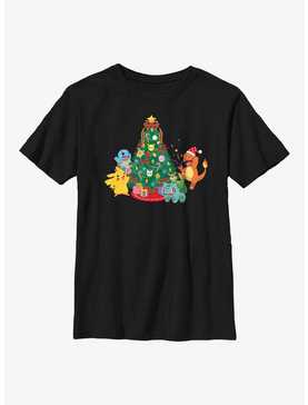 Pokémon Christmas Tree Pikachu, Squirtle, Bulbasaur And Charmander Youth T-Shirt, , hi-res