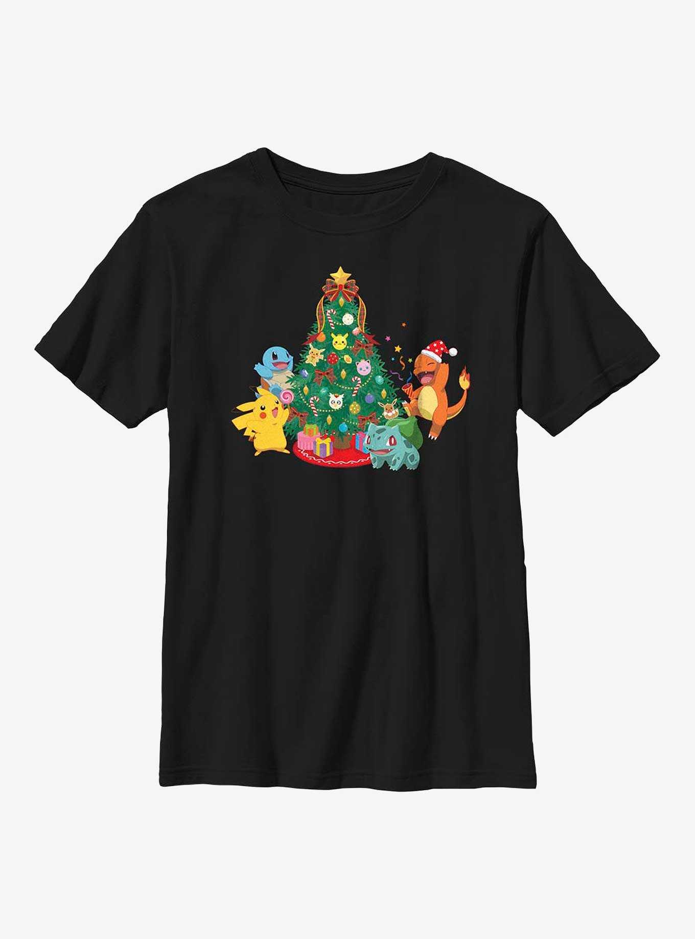 Pokémon Christmas Tree Pikachu, Squirtle, Bulbasaur And Charmander Youth T-Shirt, , hi-res