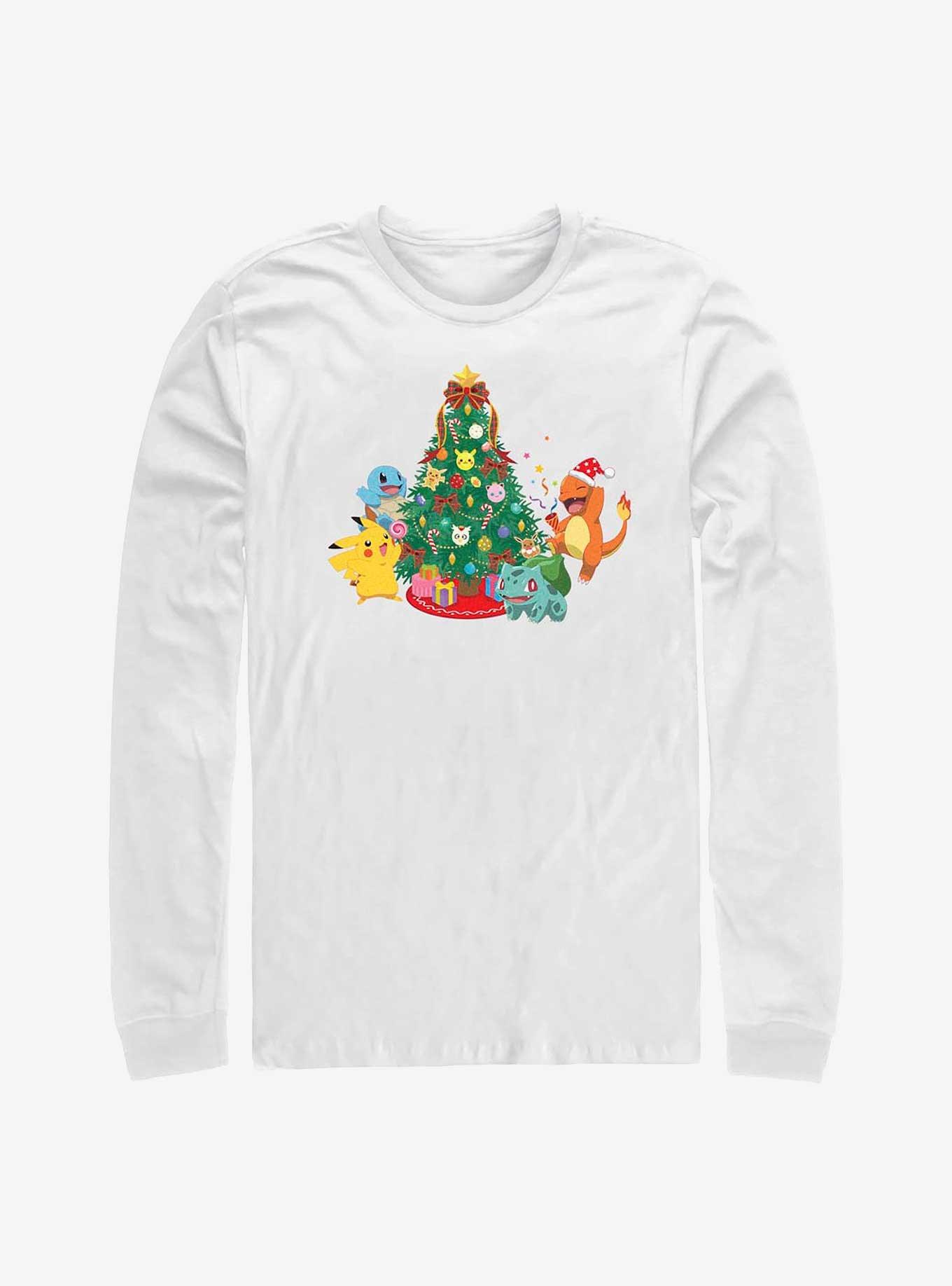 Pokémon Christmas Tree Pikachu, Squirtle, Bulbasaur And Charmander Long-Sleeve T-Shirt, WHITE, hi-res