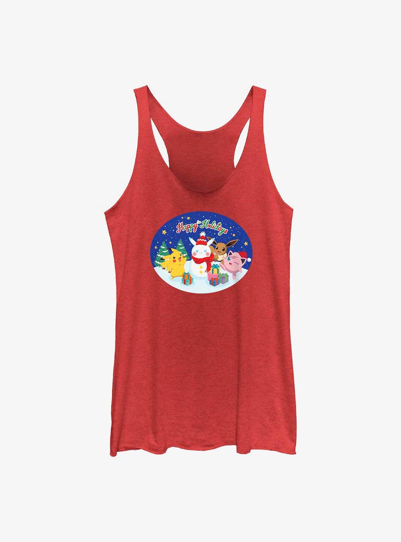 Pokémon Happy Holidays Pikachu, Jigglypuff And Eevee Womens Tank Top, RED HTR, hi-res