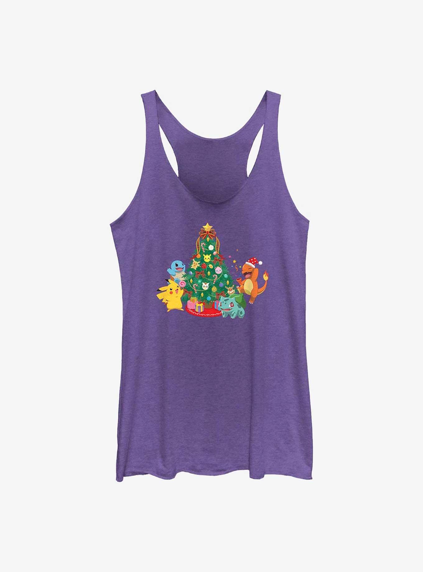 Pok&eacute;mon Christmas Tree Pikachu, Squirtle, Bulbasaur And Charmander Womens Tank Top, PUR HTR, hi-res