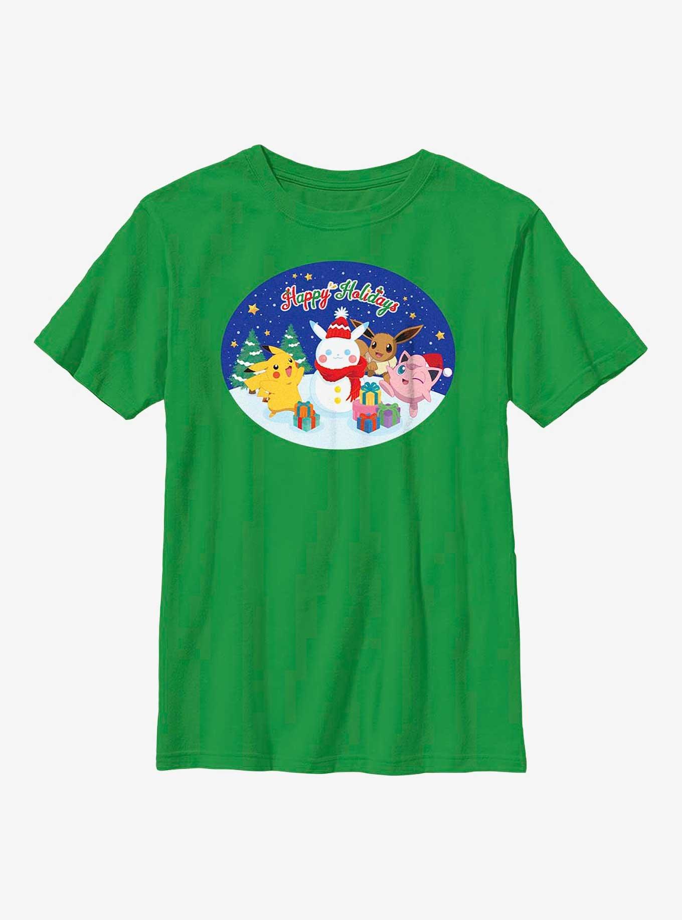Pokémon Happy Holidays Pikachu, Jigglypuff And Eevee Youth T-Shirt, KELLY, hi-res