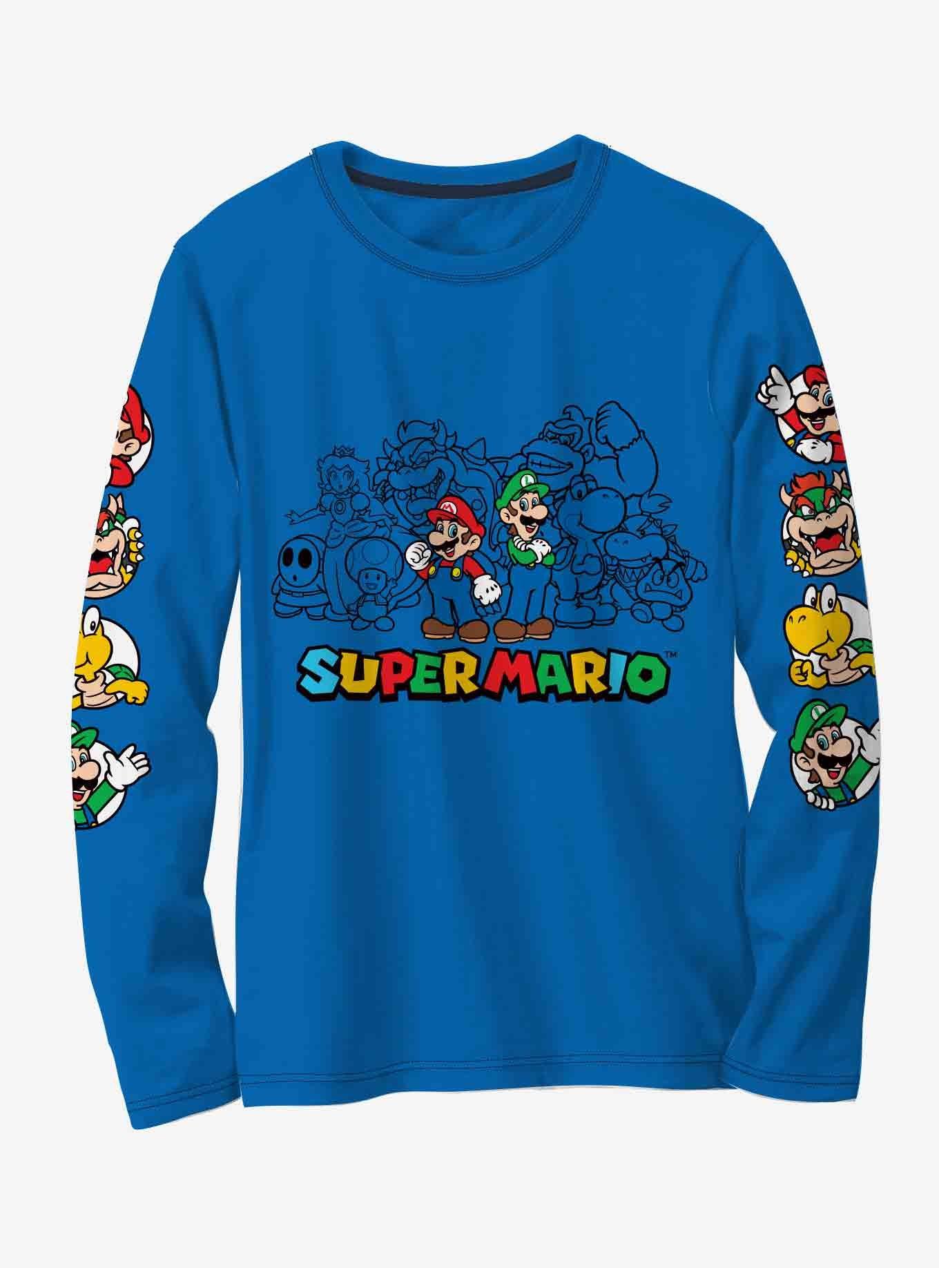 Super Mario Classic Characters Long-Sleeve T-Shirt, BLUE, hi-res