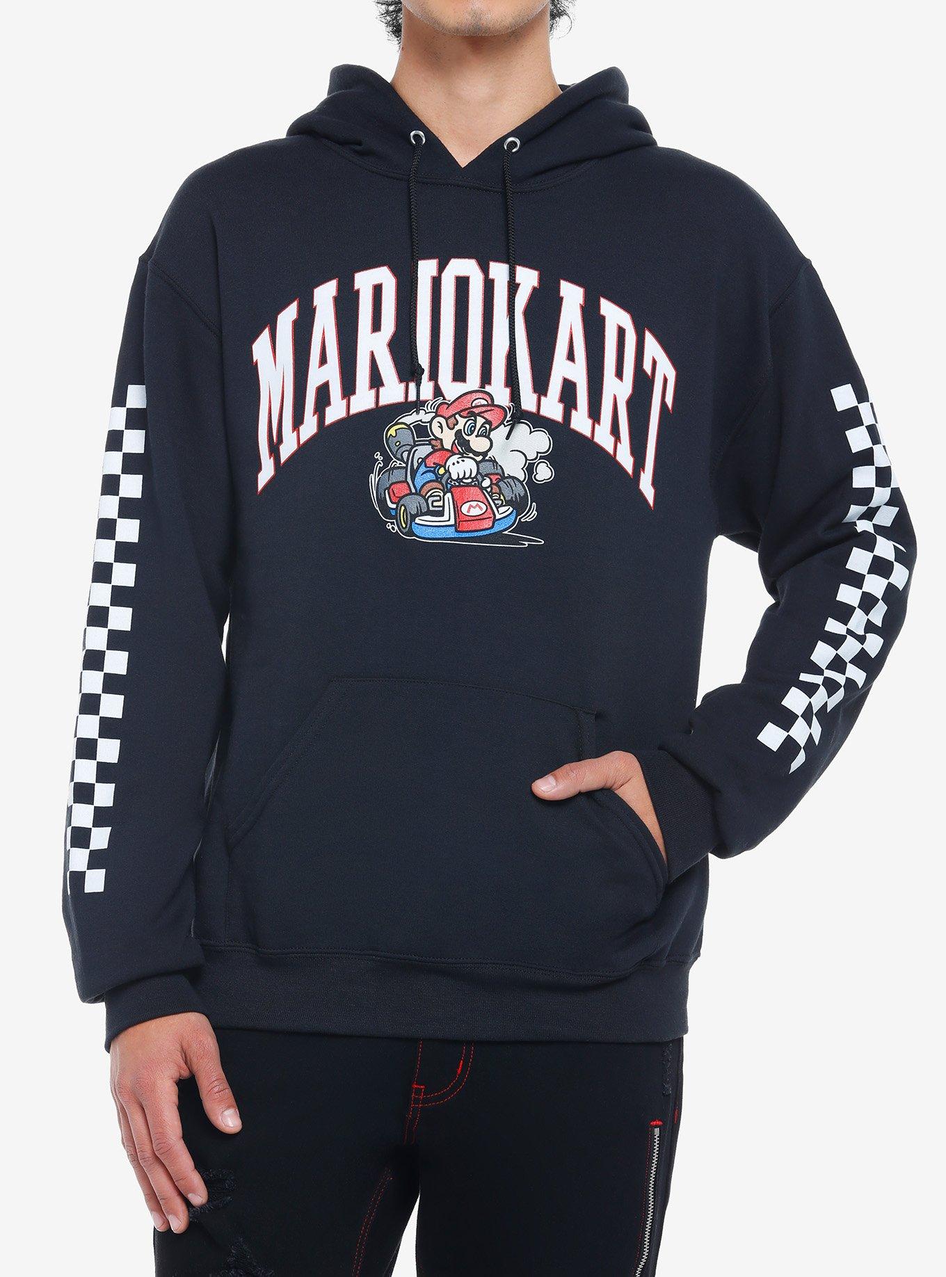 Mario Kart Checkered Sleeve Hoodie, BLACK, hi-res