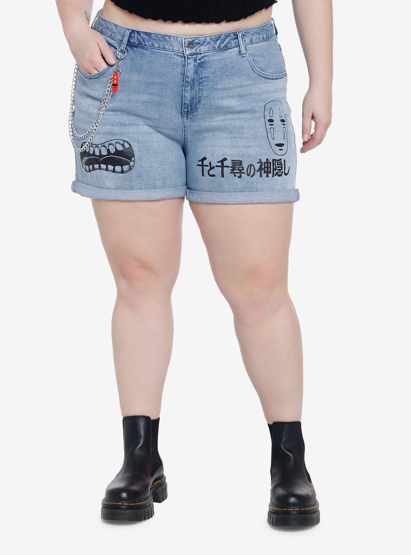 Her Universe Studio Ghibli Spirited Away No-Face Mom Shorts Plus Size, LIGHT INDIGO, hi-res