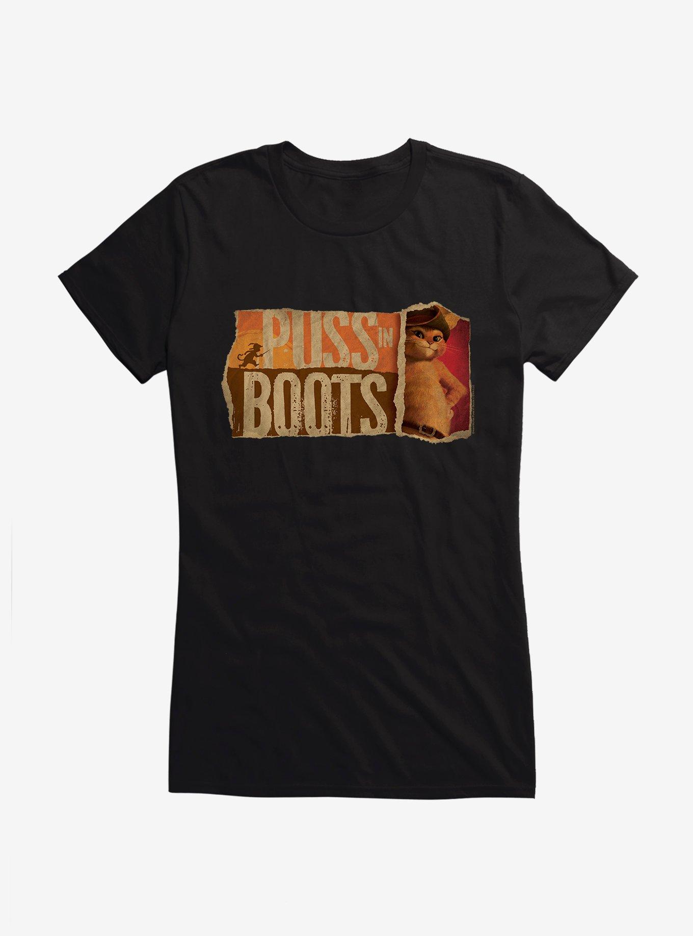 Puss In Boots Scrap Poster Girls T-Shirt, BLACK, hi-res