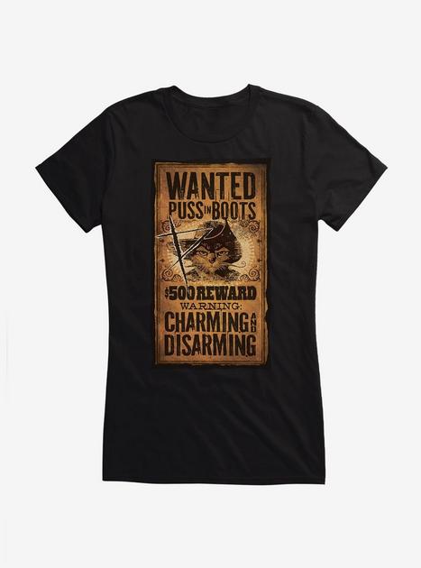 Puss In Boots Scratched Wanted Poster Girls T-Shirt | Hot Topic