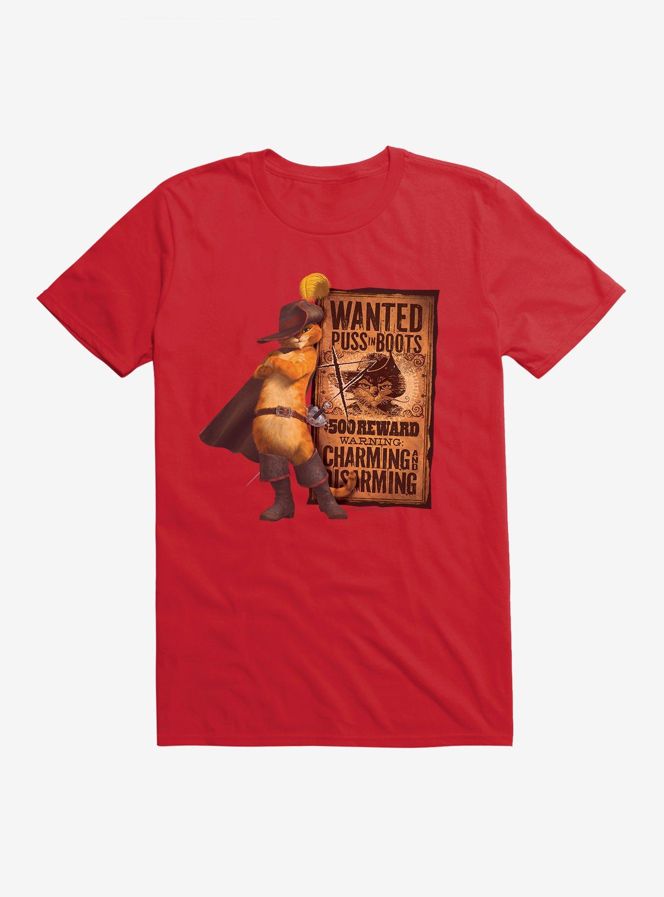 Puss In Boots Wanted Poster T-Shirt, RED, hi-res