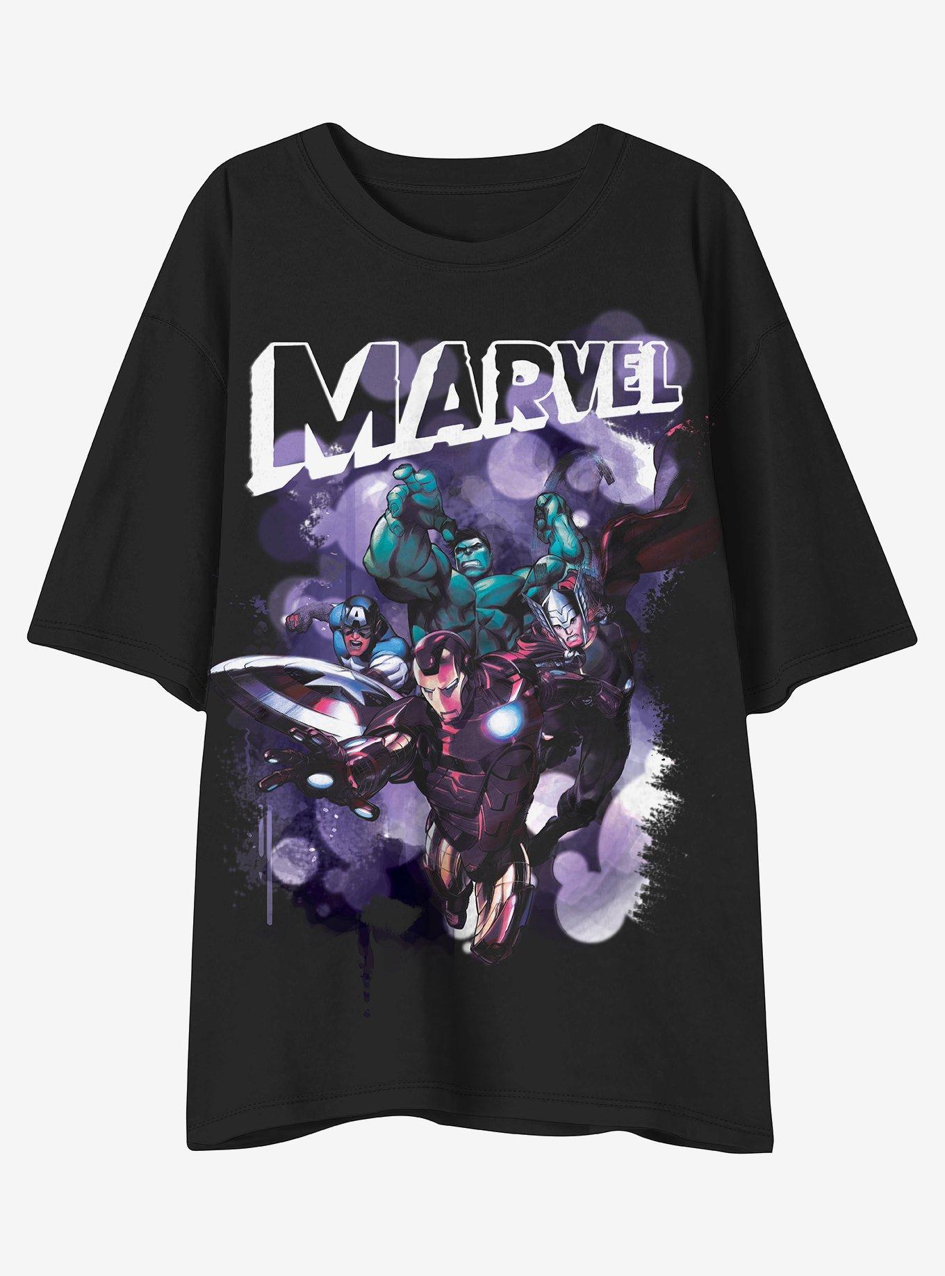 Marvel Avengers Group Boyfriend Fit Girls T-Shirt, MULTI, hi-res